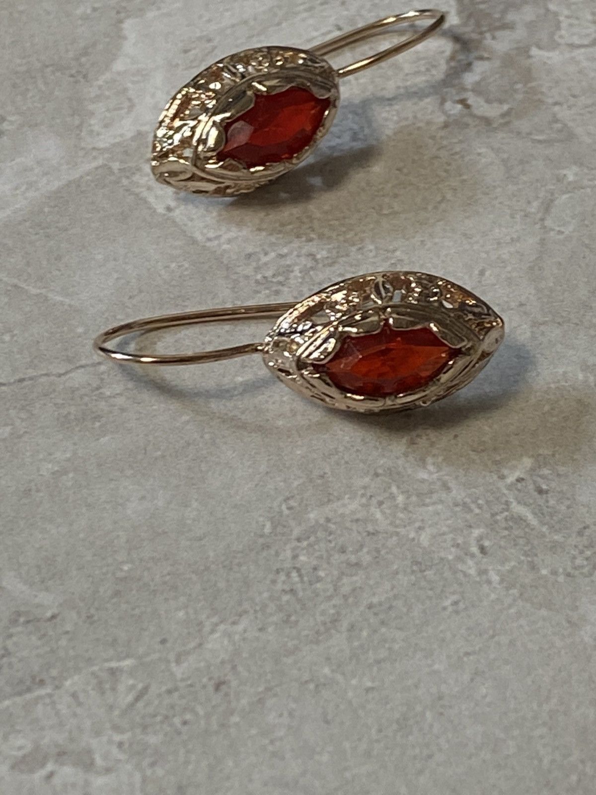 Jewelry Vintage Filigree Marquise Red Stone Boho Earrings Gold Size ONE SIZE - 3 Thumbnail