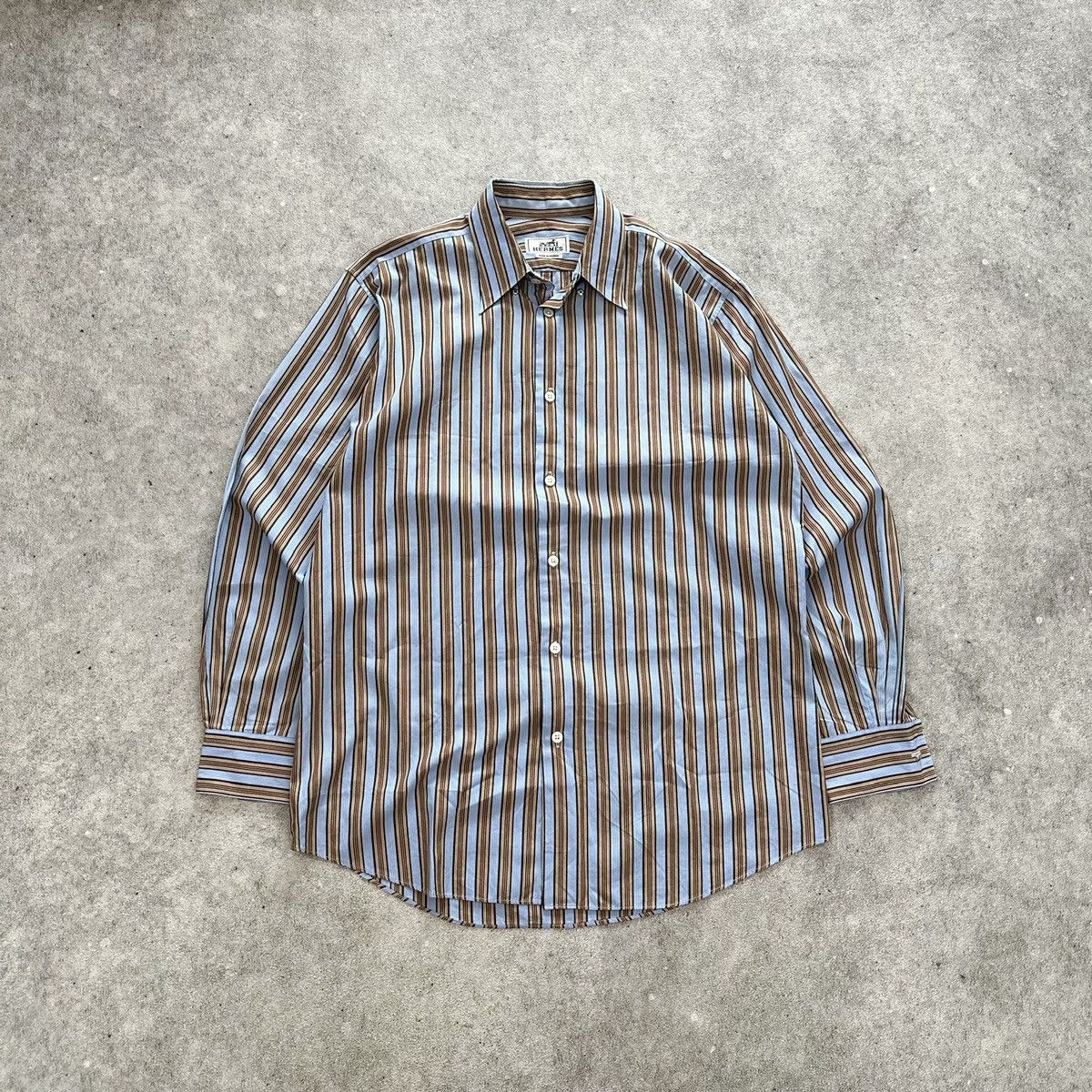 Hermes 90s Vintage Hermes Paris Striped Button Down Striped Shirt Size US M / EU 48-50 / 2 - 1 Thumbnail
