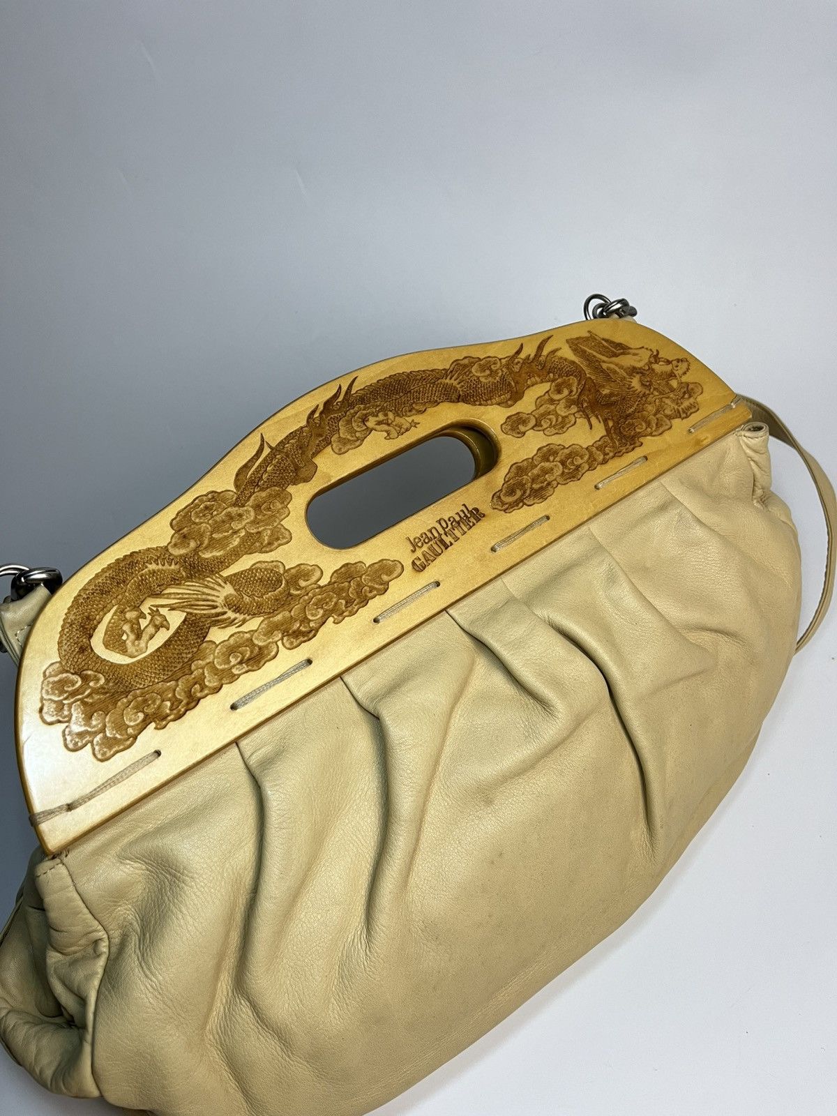 Jean Paul Gaultier 2000’s Jean Paul Gaultier Dragon Engraved Wood Frame Handbag Size ONE SIZE - 18 Thumbnail