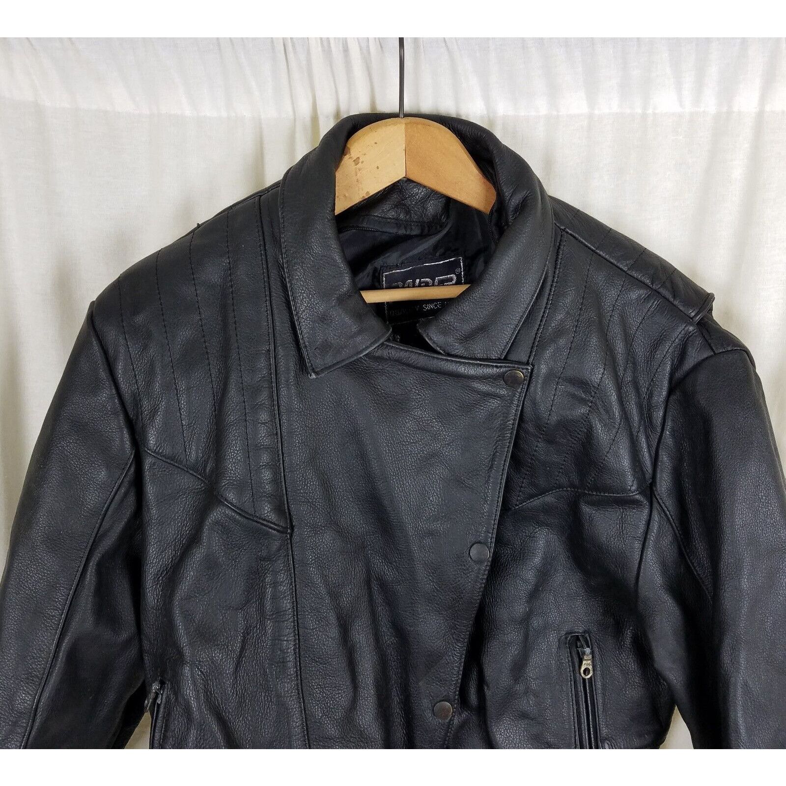 Vintage Vtg Raider Belted Black Leather Motorcycle Jacket Zip Snap Size XXL / US 16-18 / IT 52-54 - 2 Thumbnail