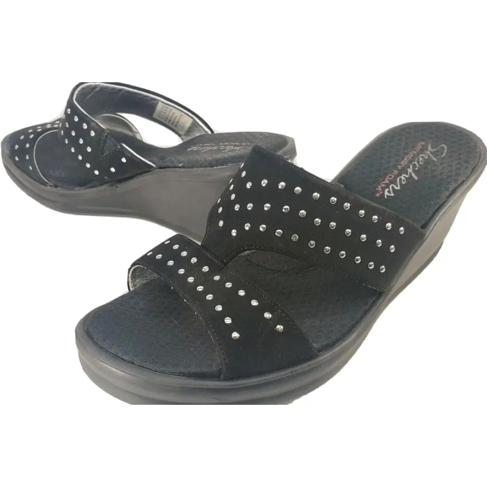 SKECHERS Skechers Cali Rumblers Wedge Sandals Women’s Size 9 Black Slip-On Casual Comfort Beading Size US 6 / IT 36 - 2 Thumbnail