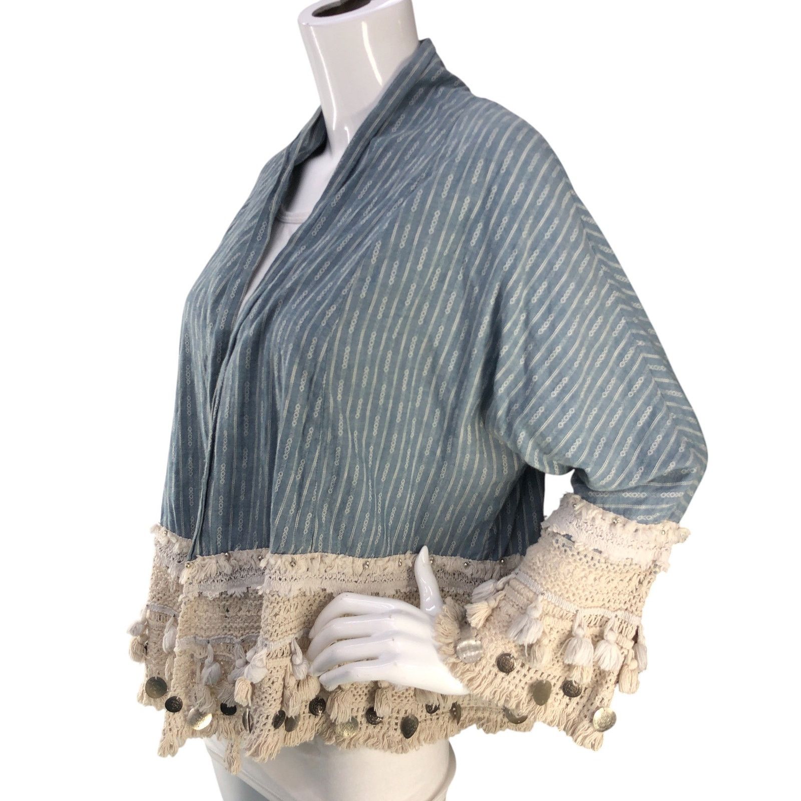 Zara Zara Size S Cardigan Open Front Crochet Trim Tassles Blue Size S / US 4 / IT 40 - 4 Thumbnail