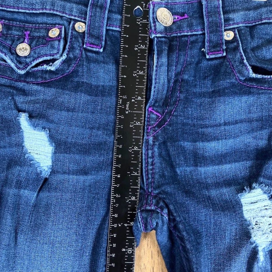 True Religion True Religion Womens Jeans Capri Blue Denim Distress Stretch Purple Stitching 26 Size 26" / US 2 / IT 38 - 7 Thumbnail
