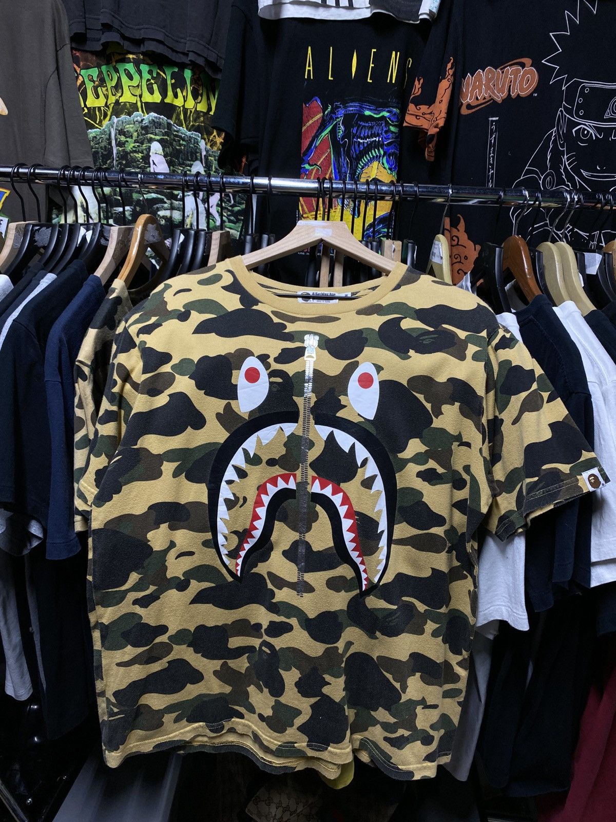 Bape A Bathing Ape Yellow a camo Bape Shark Tee Shirt Medium Size US M / EU 48-50 / 2 - 1 Thumbnail