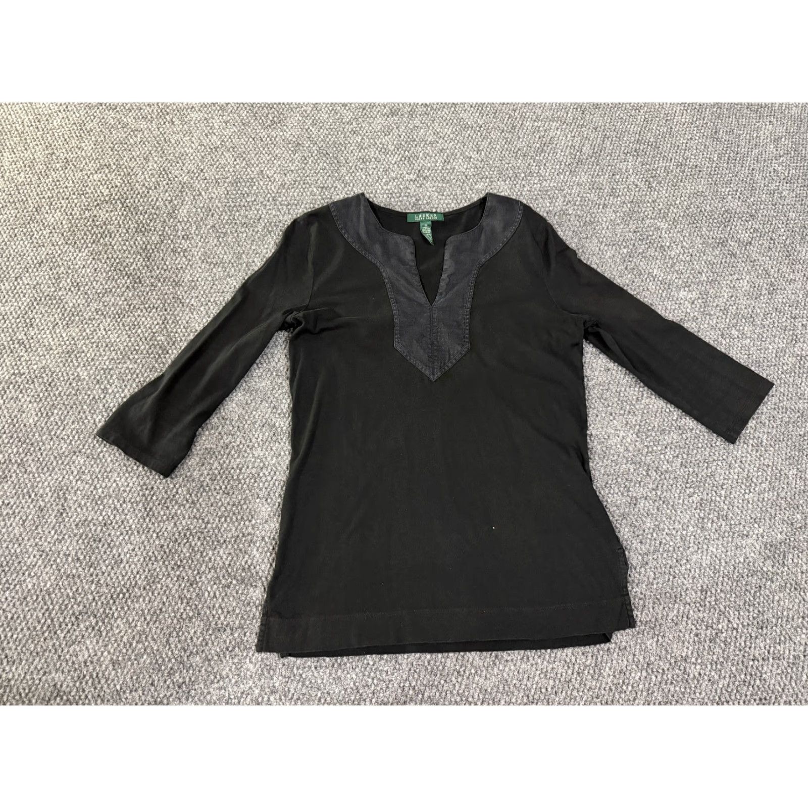 Ralph Lauren Lauren Ralph Lauren Tunic Top Womens Medium Black Long Sleeve V Neck Stretch Blouse Size M / US 6-8 / IT 42-44 - 2 Thumbnail