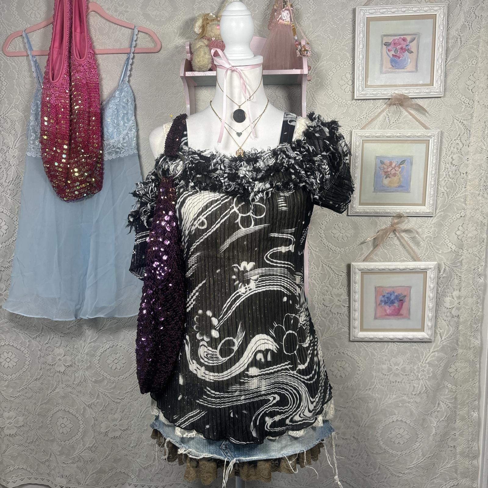 Other vintage ruffle shimmery floral blouse Size XL / US 12-14 / IT 48-50 - 1 Thumbnail