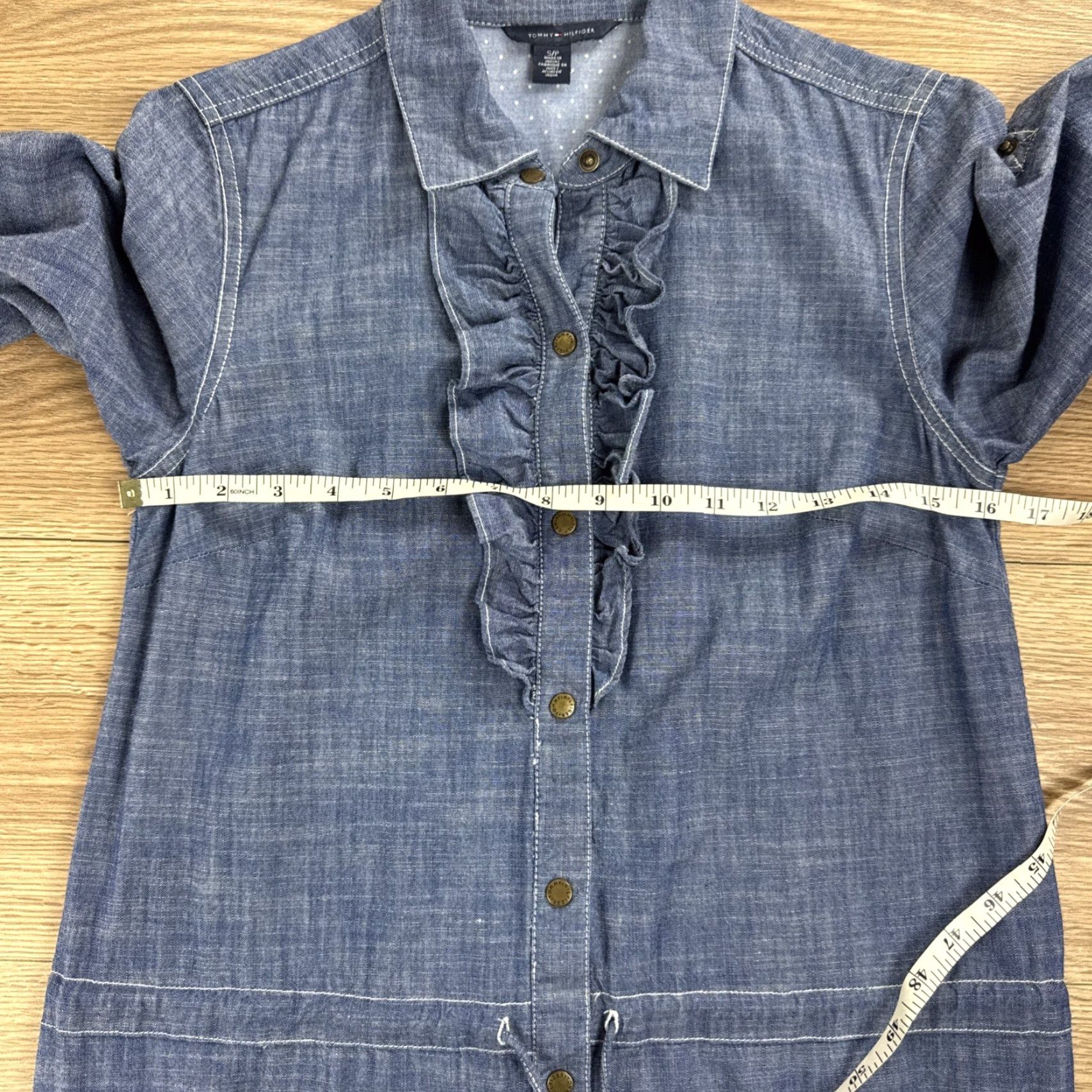 Tommy Hilfiger VINTAGE Tommy Hilfiger Denim Shirt Dress Women Size Small Blue Midi 90s Streetwear Size 28" / US 6 / IT 42 - 5 Thumbnail