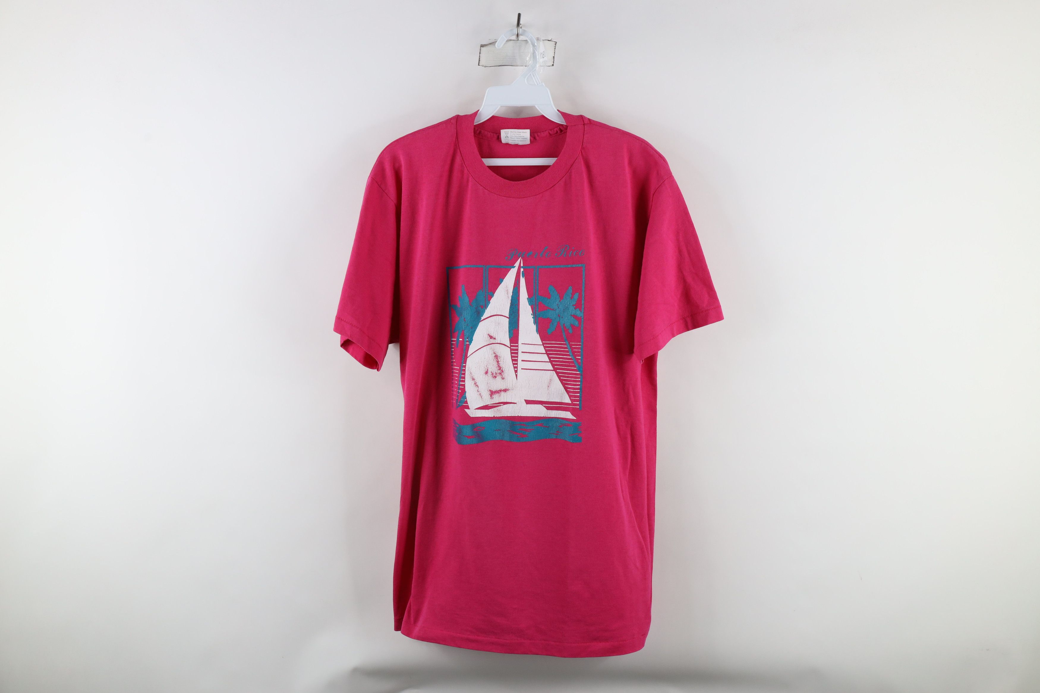 Vintage Vintage 80s Streetwear Puerto Rico Sailboat T-Shirt Pink USA Size US L / EU 52-54 / 3 - 1 Thumbnail