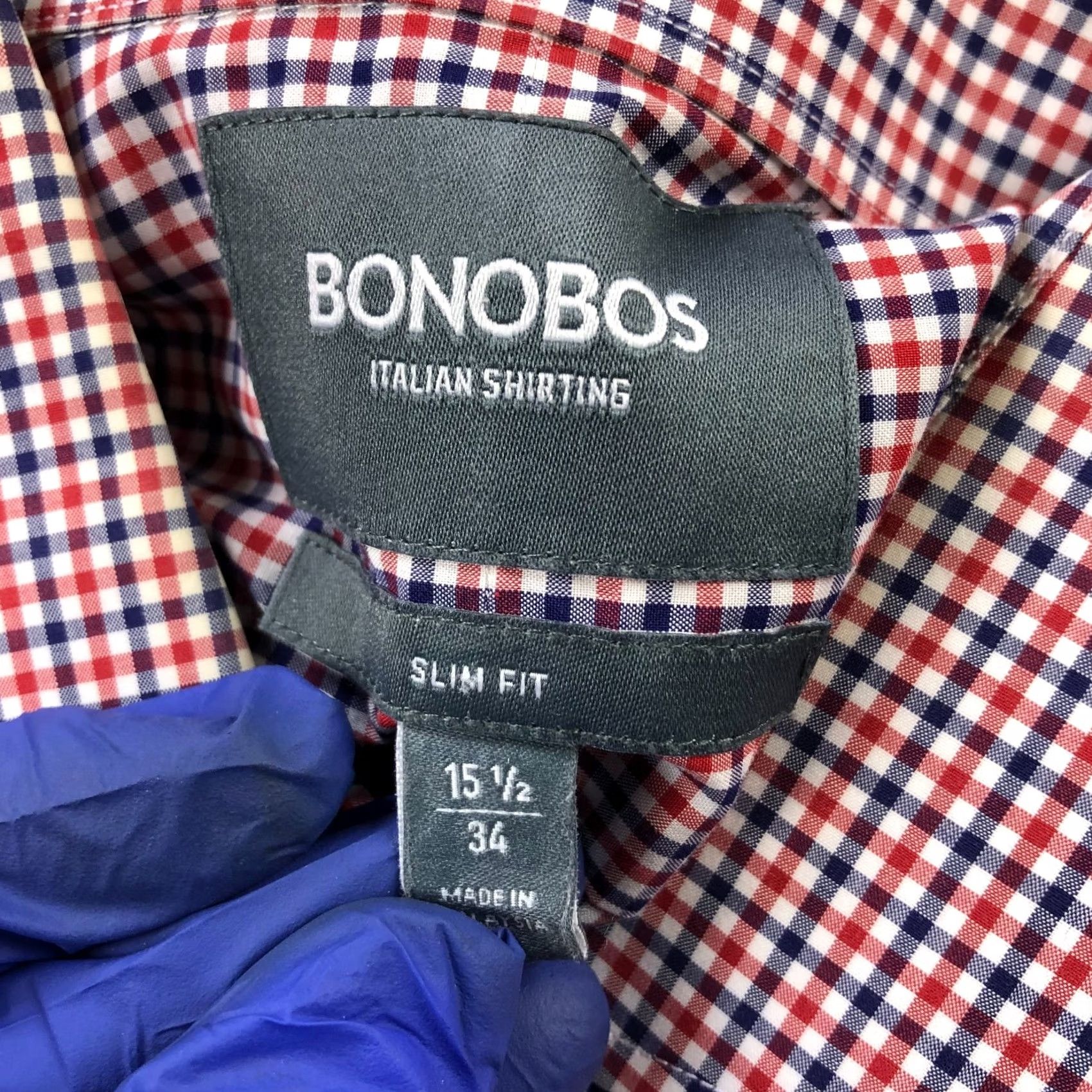 Bonobos Bonobos Slim Fit Dress Shirt Gingham Red Blue 15.5/34 Button LS Shirt Mens Size 42R - 5 Thumbnail
