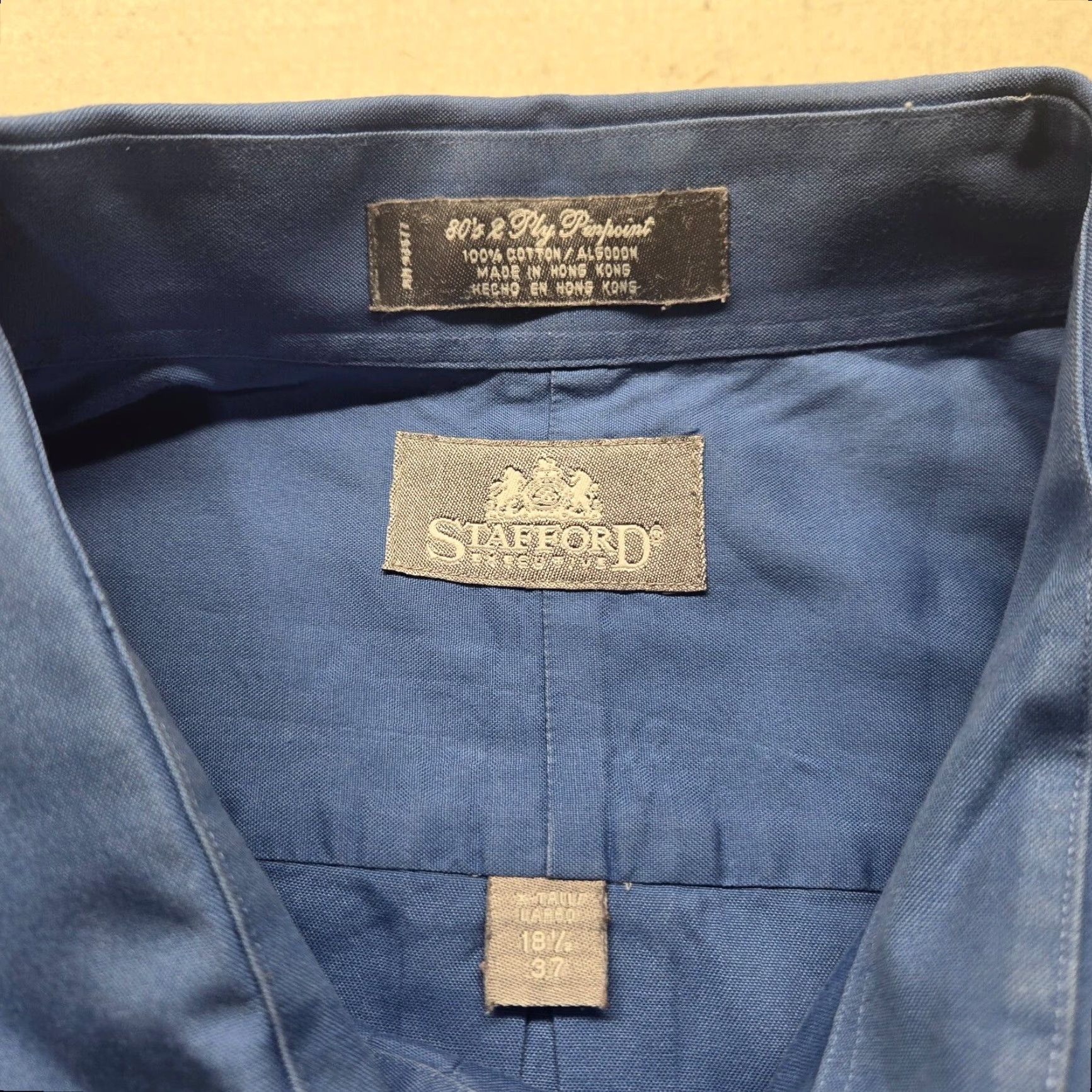 Stafford STAFFORD Dress Shirt Solid Blue Long Sleeve Button Up Adult Men 18.5 37 Tall Wrinkle Resistant Big & Tall 18.5 Mens Shirt Size 48R - 3 Thumbnail