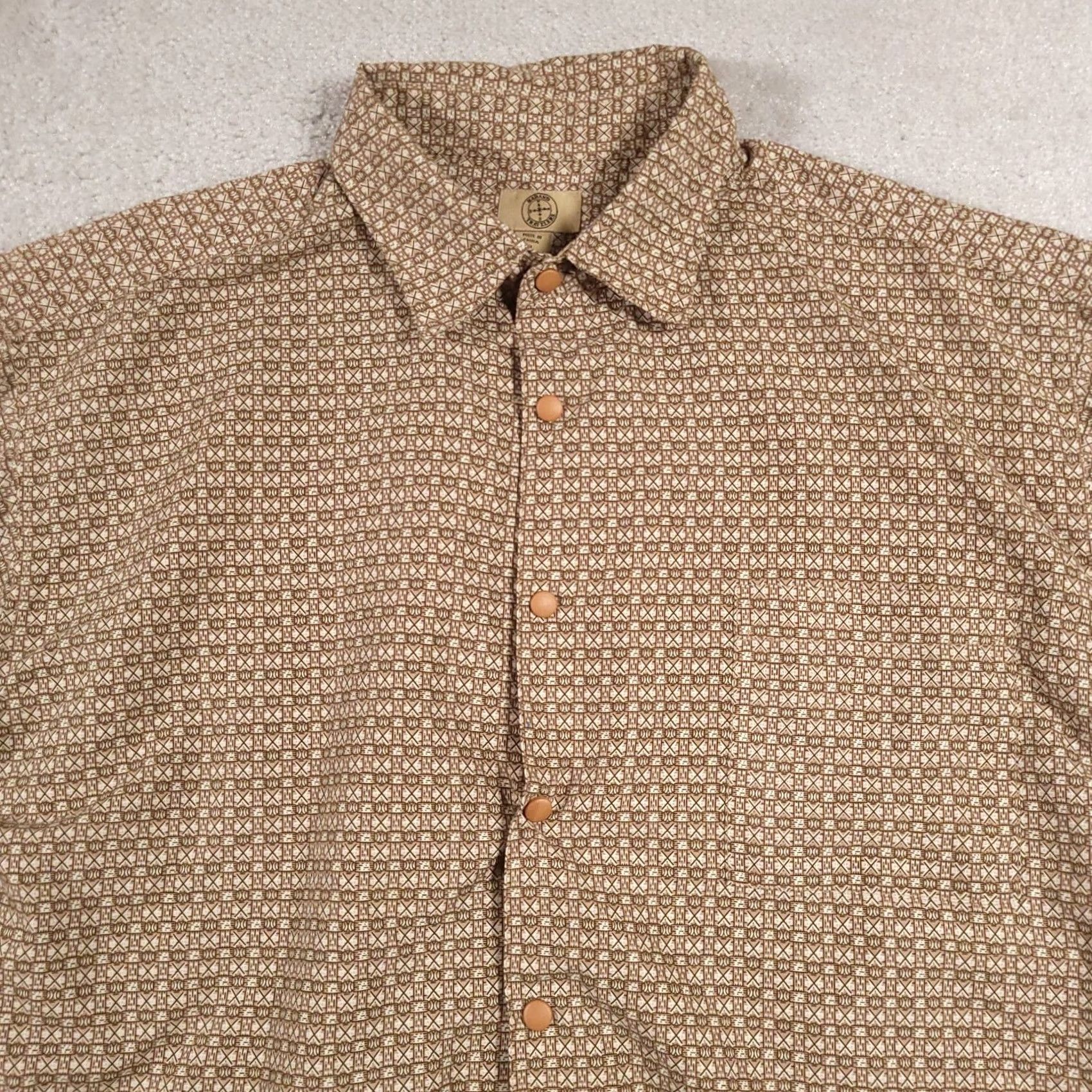 Haband Haband Travelers Shirt Mens XL Snap Front Camp Shirt Tan Geometric Print Outdoor Size US XL / EU 56 / 4 - 3 Thumbnail