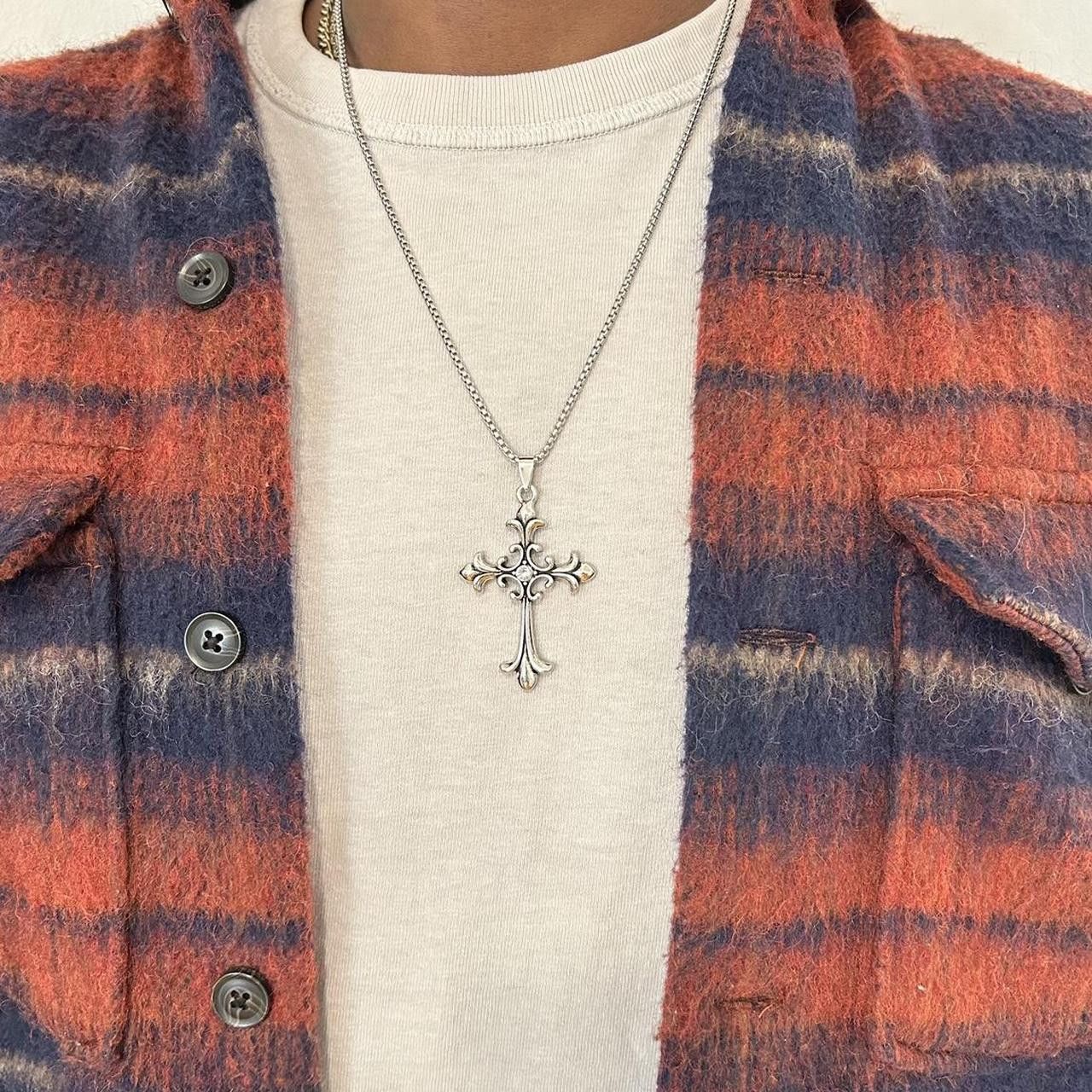 Japanese Brand × Vintage Y2K 2000s Silver Studded Cross Skater Hip Hop Chain Size ONE SIZE - 1 Thumbnail