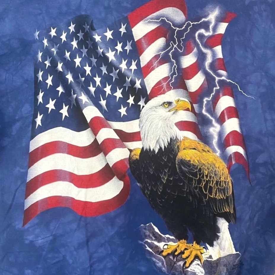 The Mountain VINTAGE The Mountain Bald Eagle T Shirt Tie Dye Long Sleeve Blue XL Mens USA Patriotic Bird 100% Cotton Shirt Size US XL / EU 56 / 4 - 6 Thumbnail
