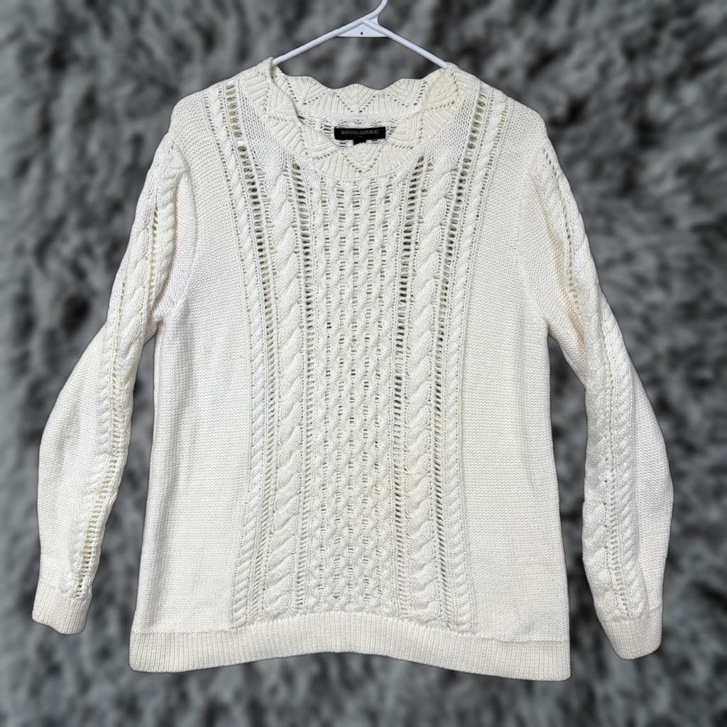 Banana Republic VINTAGE? No, Banana Republic Sweater Womens L Cream Cable Knit Preppy Coastal Grandmacore Shirt Womens L White Size L / US 10 / IT 46 - 1 Thumbnail