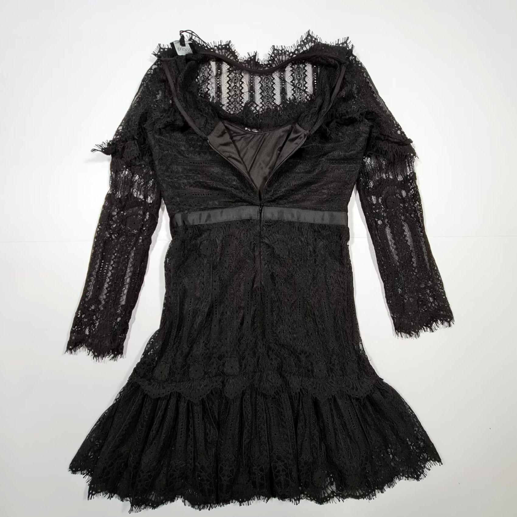 Vintage Bardot Dress Black 8 UK Long Sleeve Lace Mock Neck Short Length Party/Cocktail Womens Dress Short Lace Bardot Black 8 UK Size M / US 6-8 / IT 42-44 - 7 Thumbnail