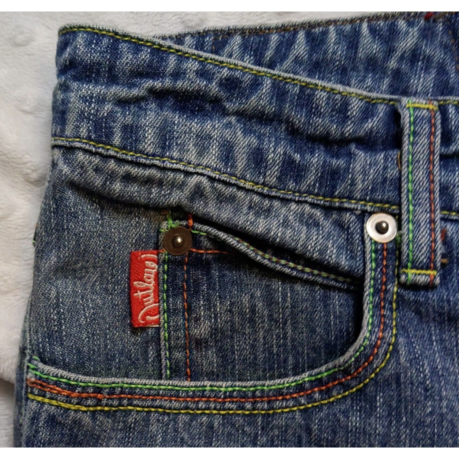 Denime VINTAGE Outlaw Jeans Womens 7 Blue Denim Light Wash 5-Pocket High Rise Regular Fit Jeans Womens Styles 90s Hippie Cowgirl USA Size 27" / US 4 / IT 40 - 7 Thumbnail