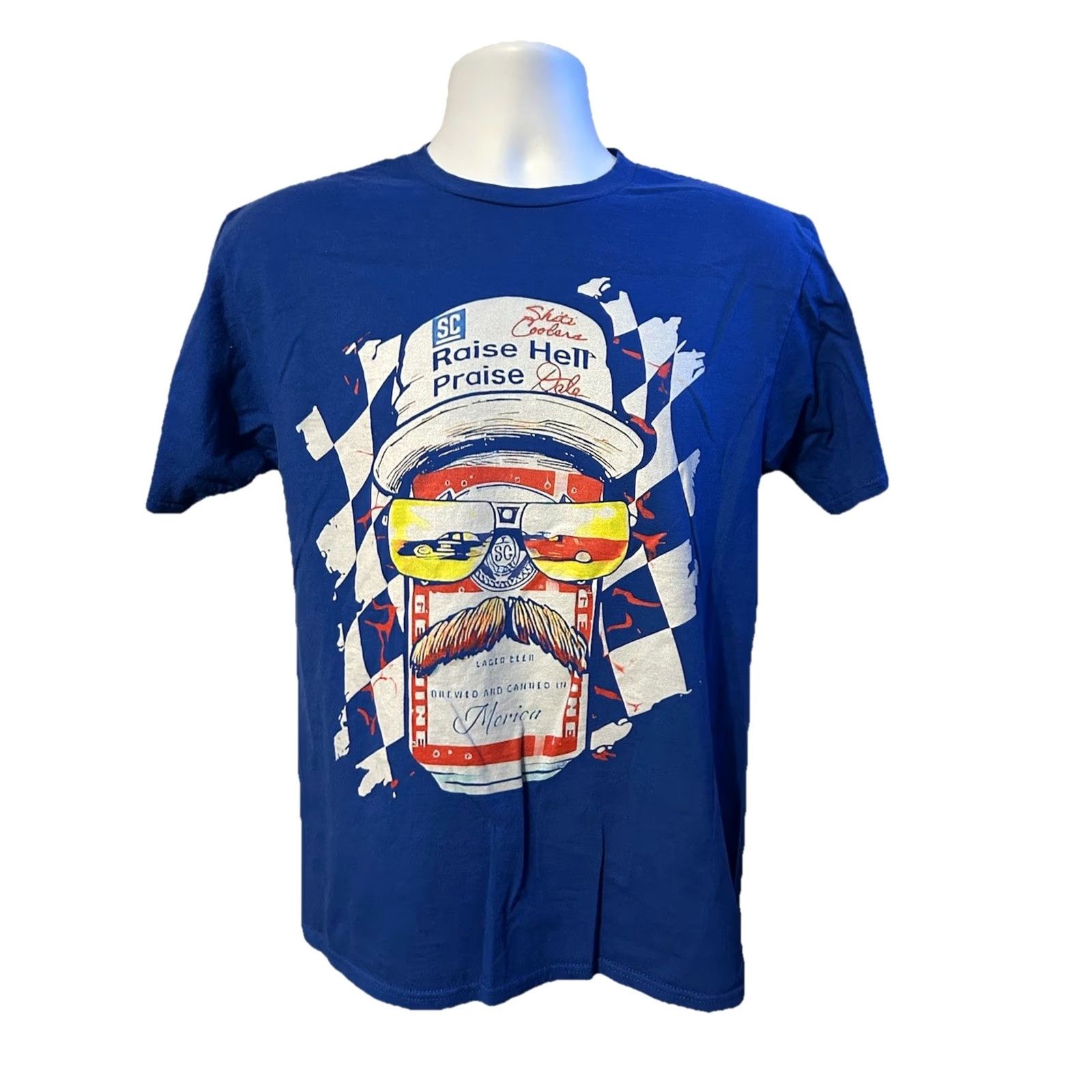Port & Company Dale Earnhardt Budweiser Raise Hell Praise Dale Shirt Men Medium Blue Port & Company NASCAR Sports Shirt Size US M / EU 48-50 / 2 - 2 Thumbnail