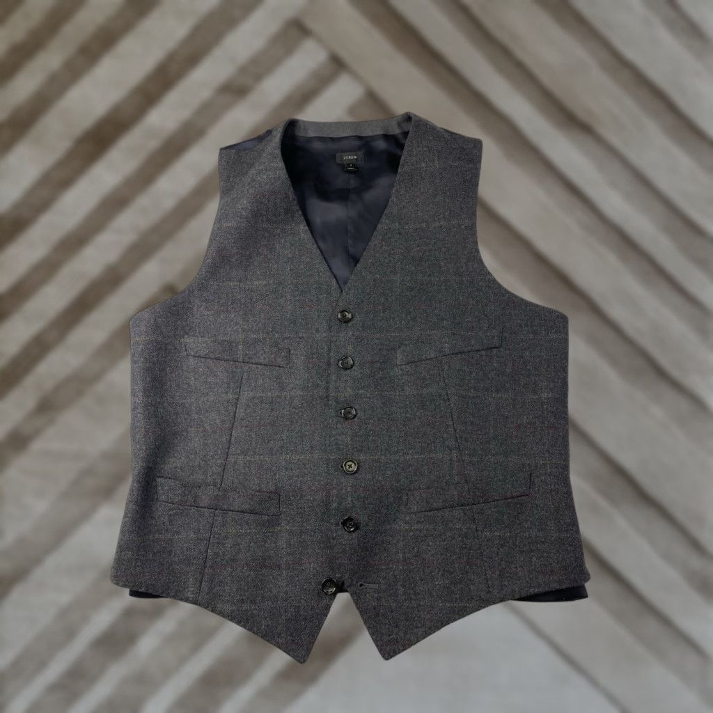 J.Crew VINTAGE J.CREW Waist Coat Men Small Wool Plaid Check Button Lined Pockets Gray Wool Moon Theme Suit Vest Size US S / EU 44-46 / 1 - 1 Thumbnail