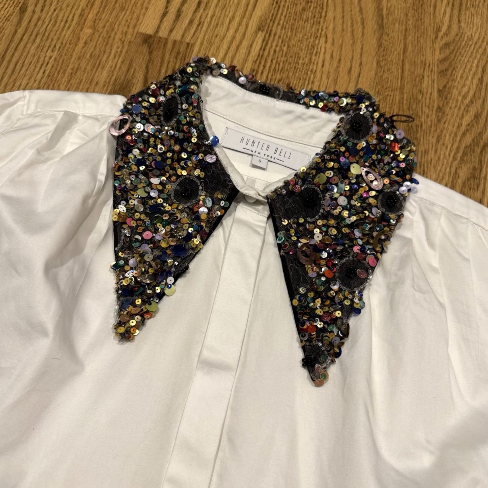 Hunter VINTAGE Hunter Bell Shirt Womens Small Cotton Sequin Collar Button-Up White Size S / US 4 / IT 40 - 2 Thumbnail