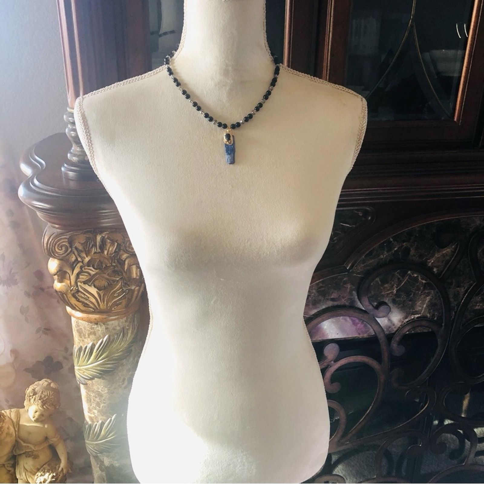 Handmade Handcrafted repurpose kyanite and black onyx Pearl necklace Size ONE SIZE - 6 Thumbnail