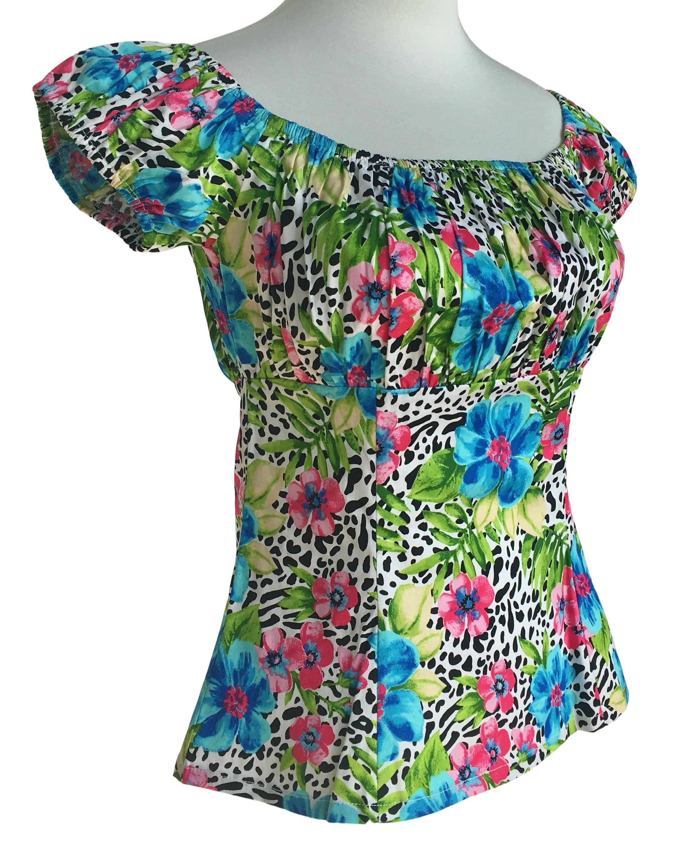 Other Leopard floral print off shoulder slim fit women tops Size L / US 10 / IT 46 - 2 Thumbnail
