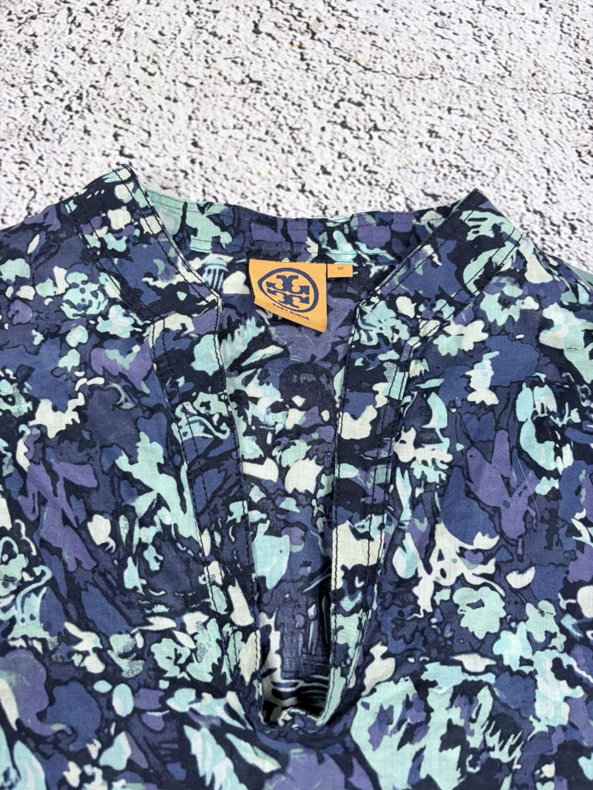 Tory Burch Vintage Tory Burch Blue Abstract Floral Tunics Blouse 12 Size M / US 6-8 / IT 42-44 - 6 Thumbnail