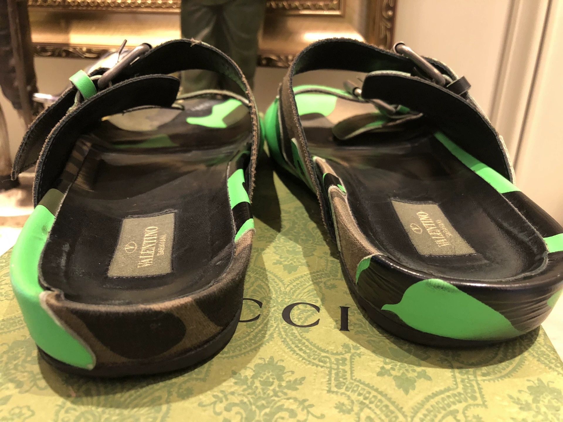 Valentino Valentino Green Camouflage Leather Sandals Size US 7 / EU 40 - 9 Thumbnail