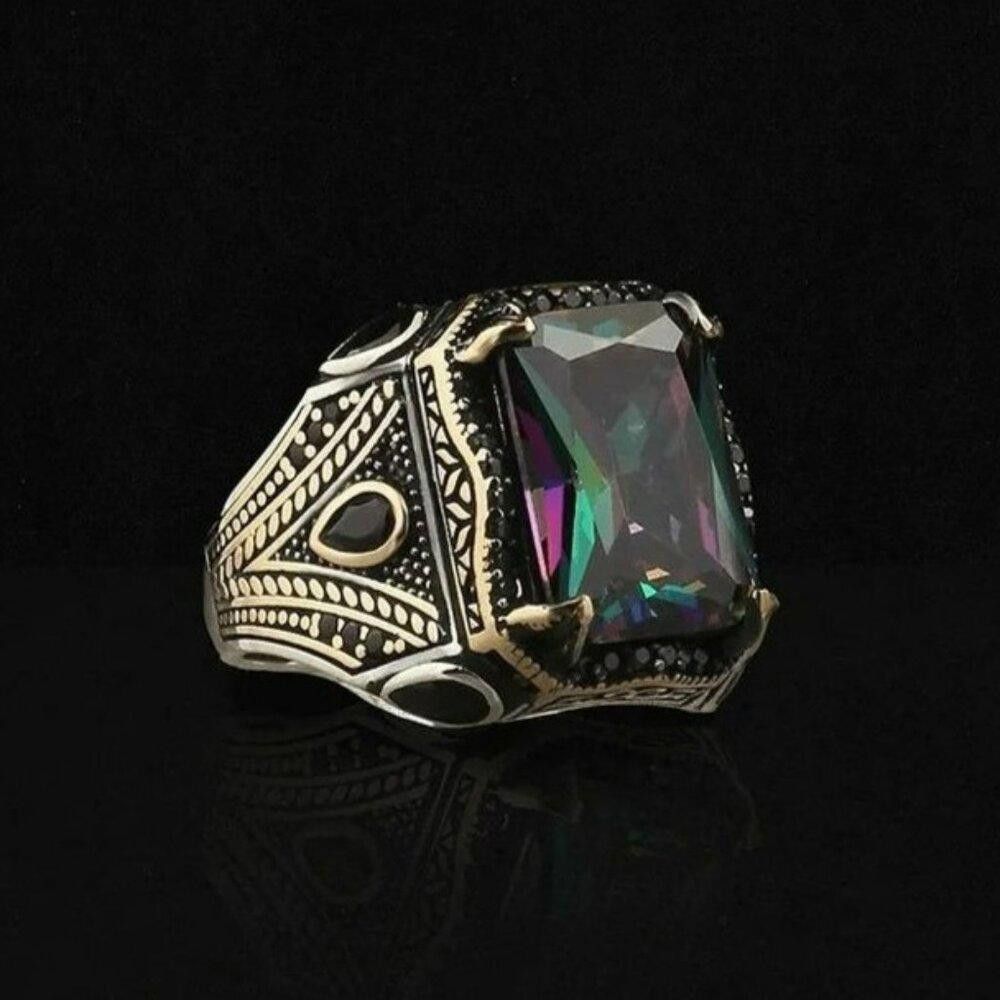 Designer Men's Handmade Mystic Topaz Open 925 Sterling Silver Ring Size ONE SIZE - 4 Thumbnail