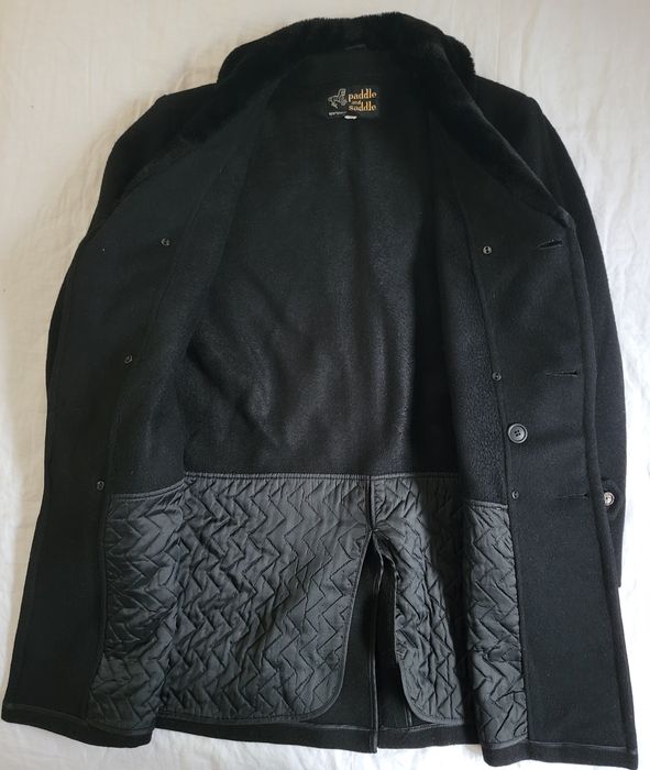 Vintage Paddle & Saddle 70's Black Wool Overcoat w/Faux Fur Collar