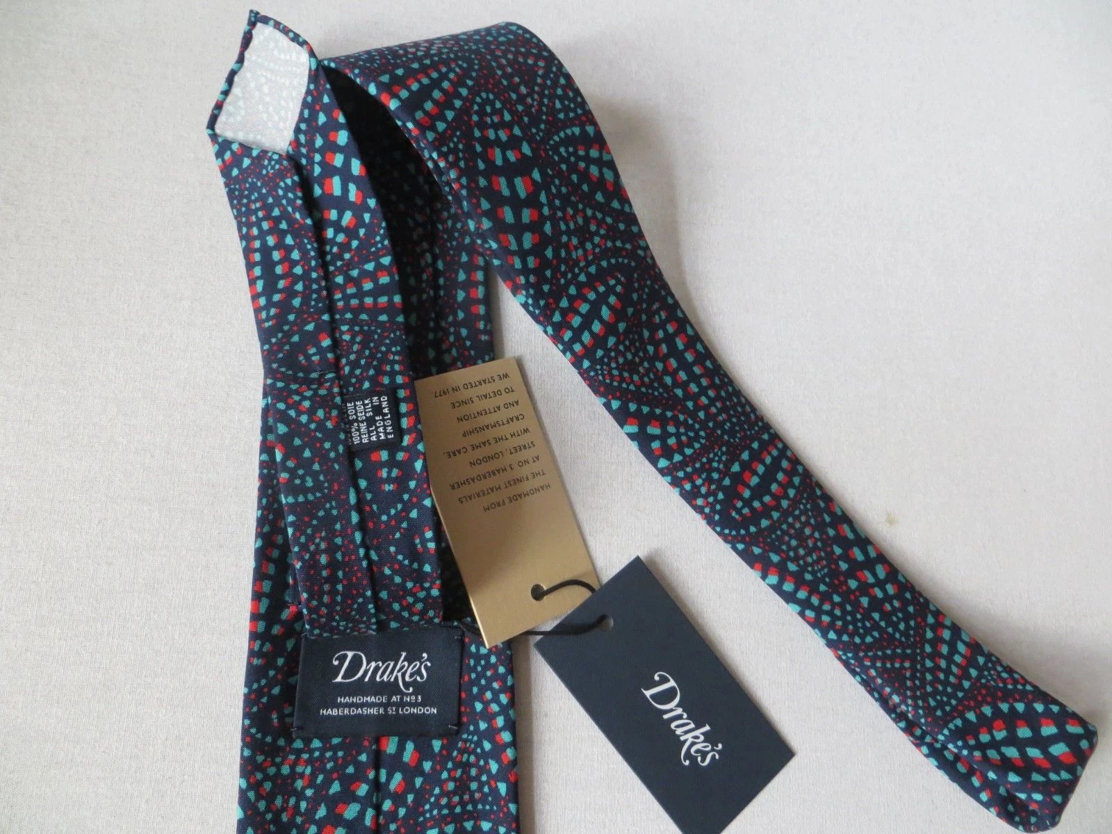Drake's BOLD PRINT RAW EDGE SILK TIE Size ONE SIZE - 5 Thumbnail