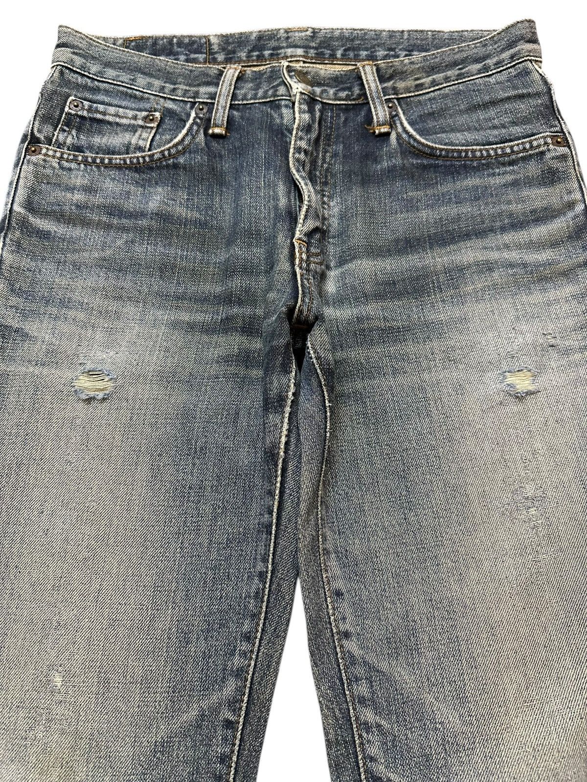 Edwin Vintage Edwin 400 Blue Faded Wash Distress Flare Jeans Size US 30 / EU 46 - 3 Thumbnail