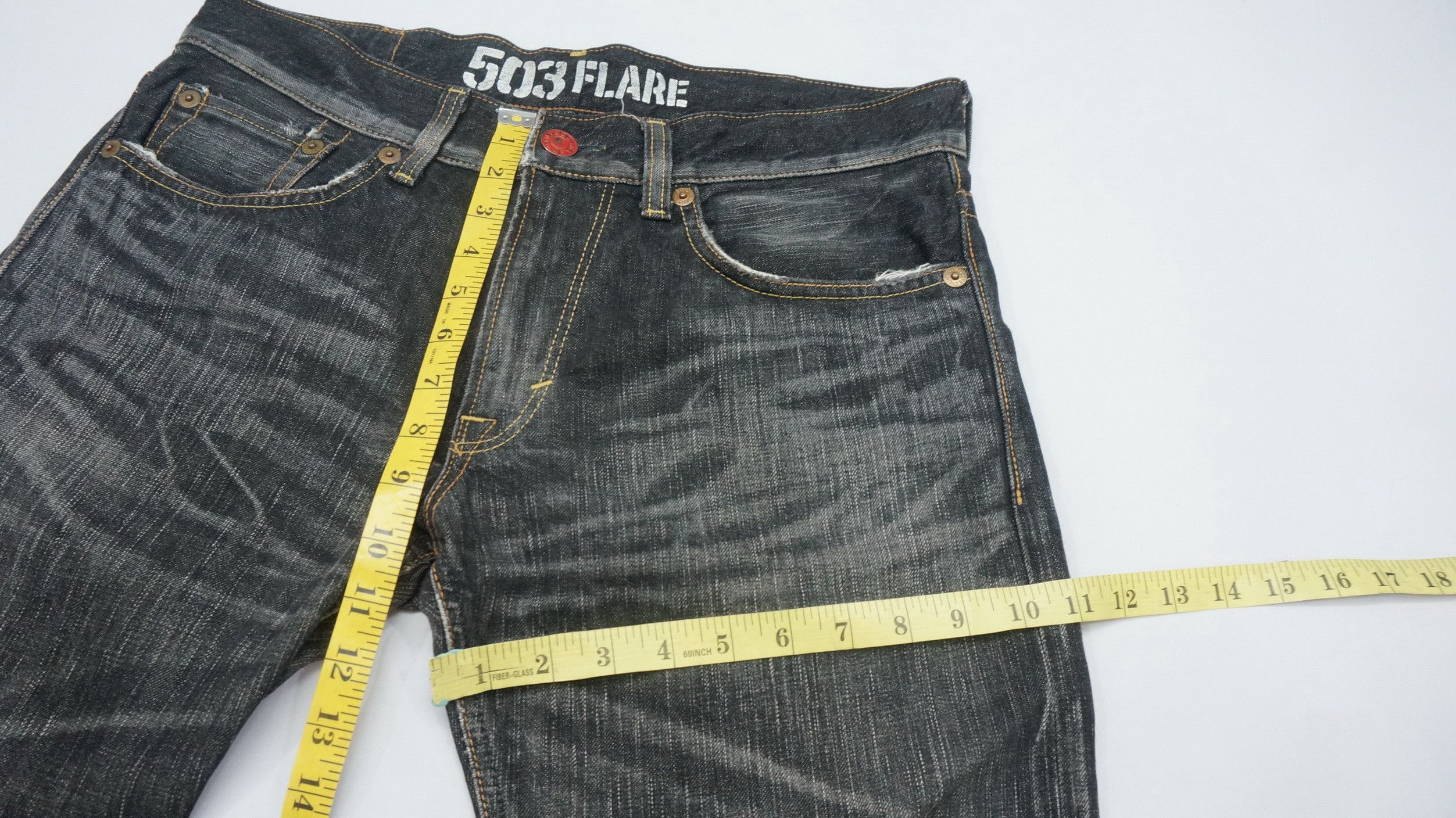 🔥 EDWIN 503 Vintage Flare Black Ripped Distressed