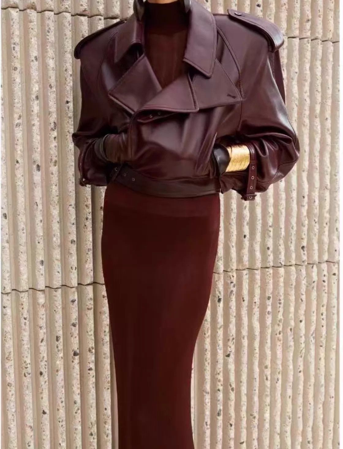 Saint Laurent Paris YSL 23 Runway Short Lambskin Jacket Burgundy F38 Size XS / US 0-2 / IT 36-38 - 2 Thumbnail