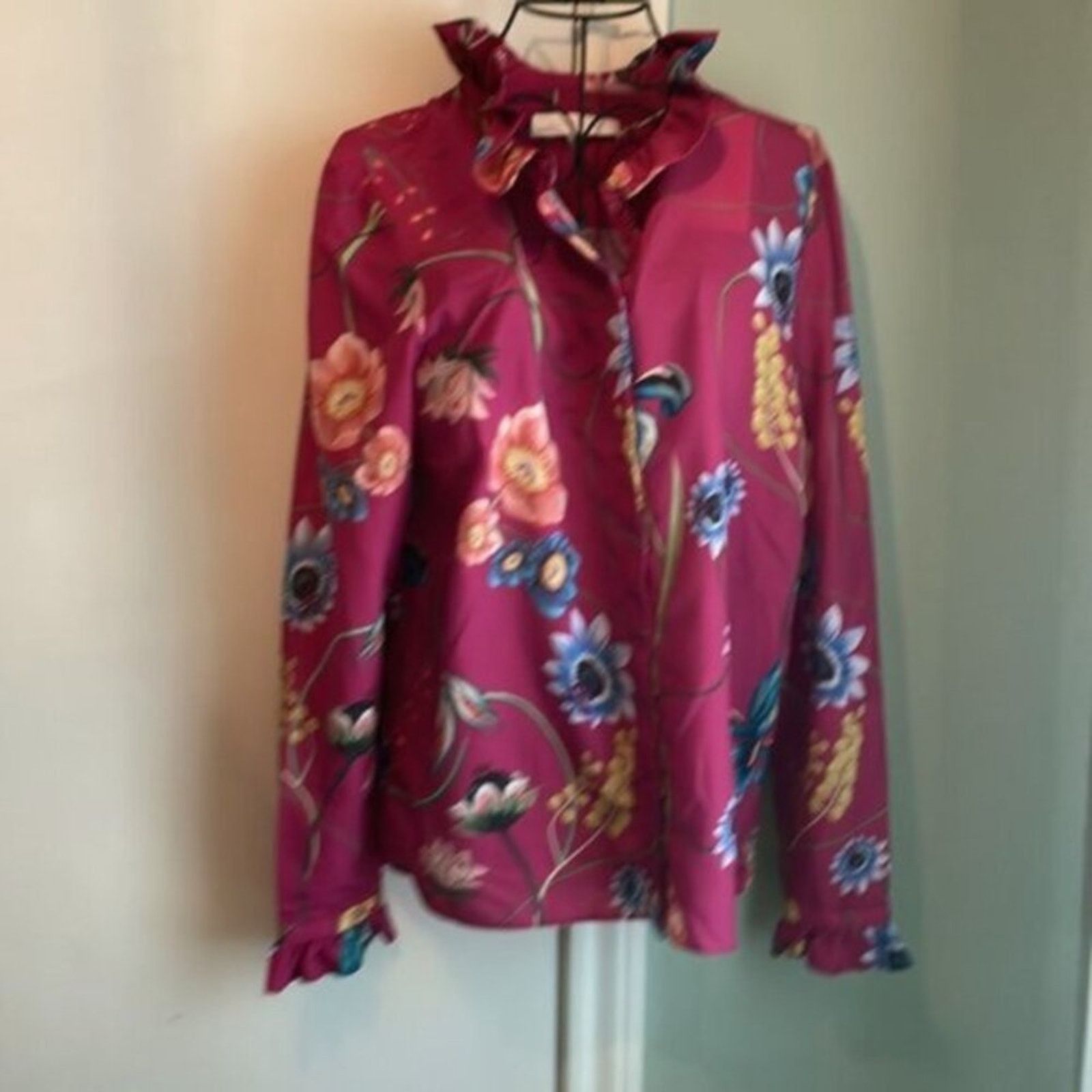 Other Borgo De Nor Floral blouse with ruffle collar Fuchsia size 8 Size M / US 6-8 / IT 42-44 - 12 Thumbnail