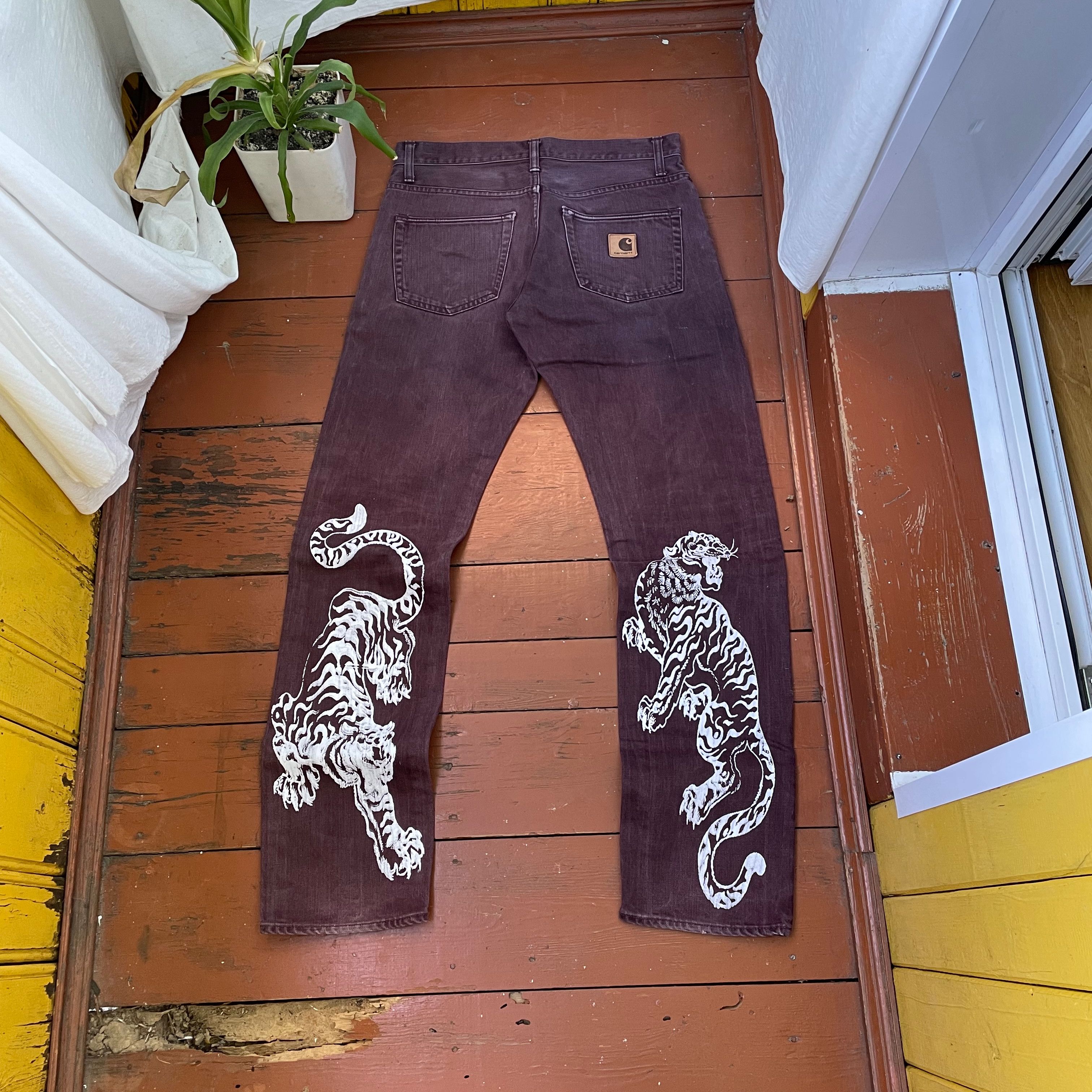 Custom Carhartt pants tiger animal 1of1 grunge y2k