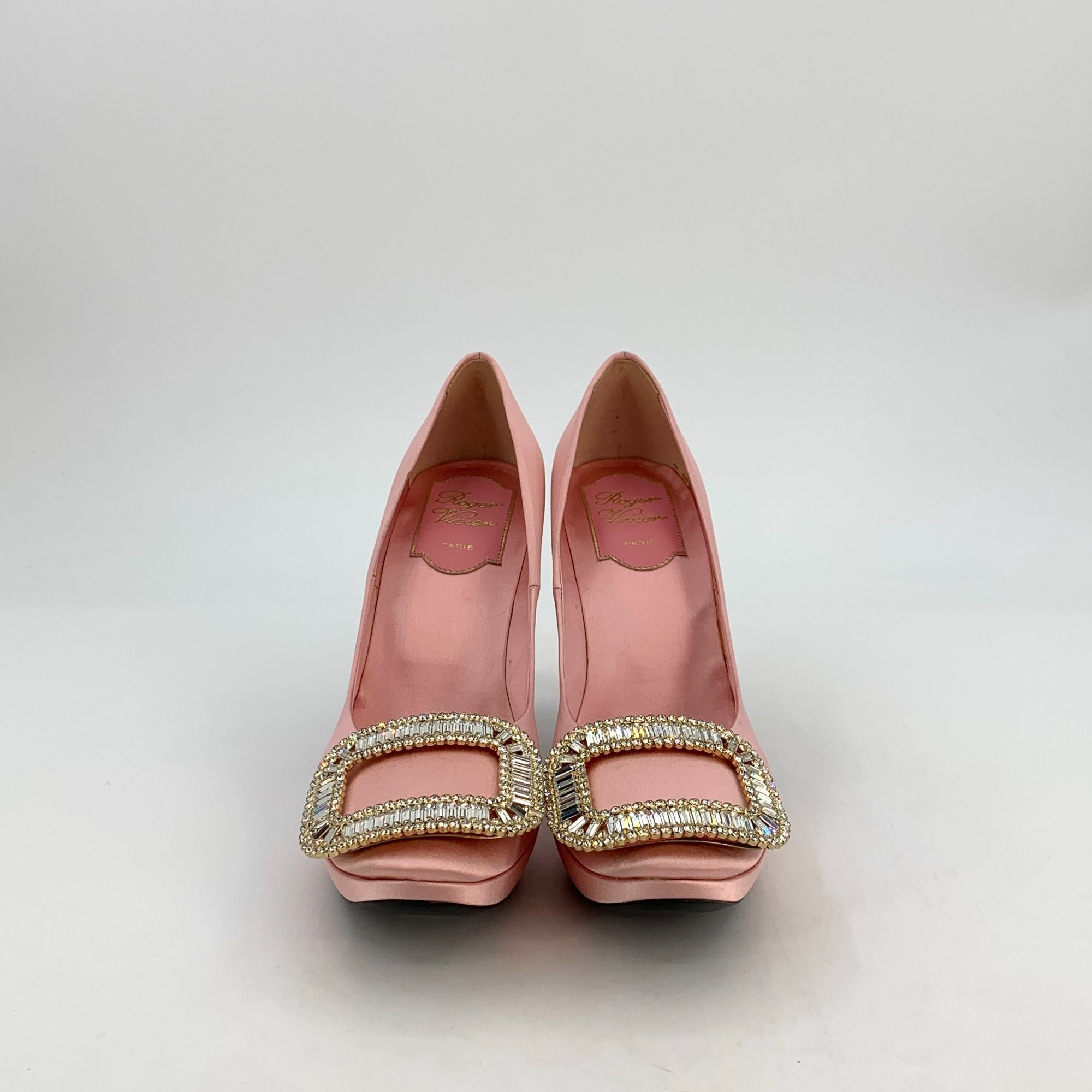 Roger Vivier Roger Vivier Pink Satin Crystal Buckle Platform Pumps Size 3 Size US 5 / IT 35 - 8 Thumbnail