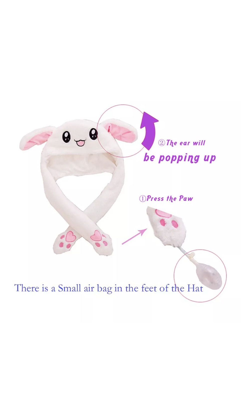 Other Funny Bunny Plush Hat w/Moving Ears Cute Gift 4 Women Girls Size ONE SIZE - 3 Thumbnail