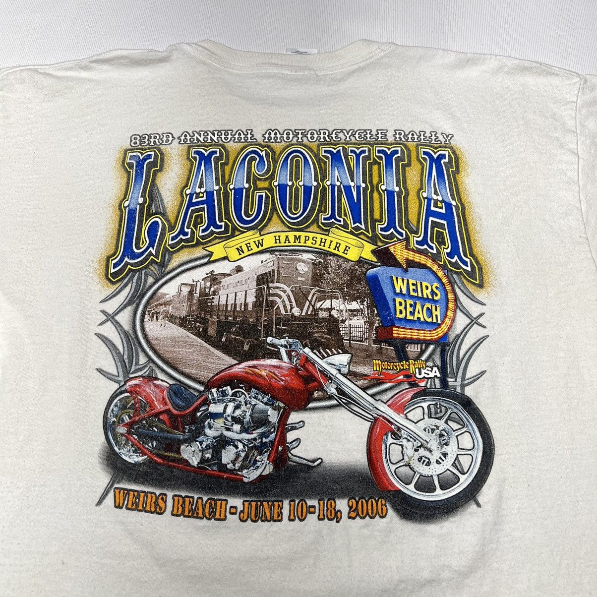 Vintage Laconia Motorcycle Rally Tee Shirt White Biker New Hampshire Size US XL / EU 56 / 4 - 14 Thumbnail