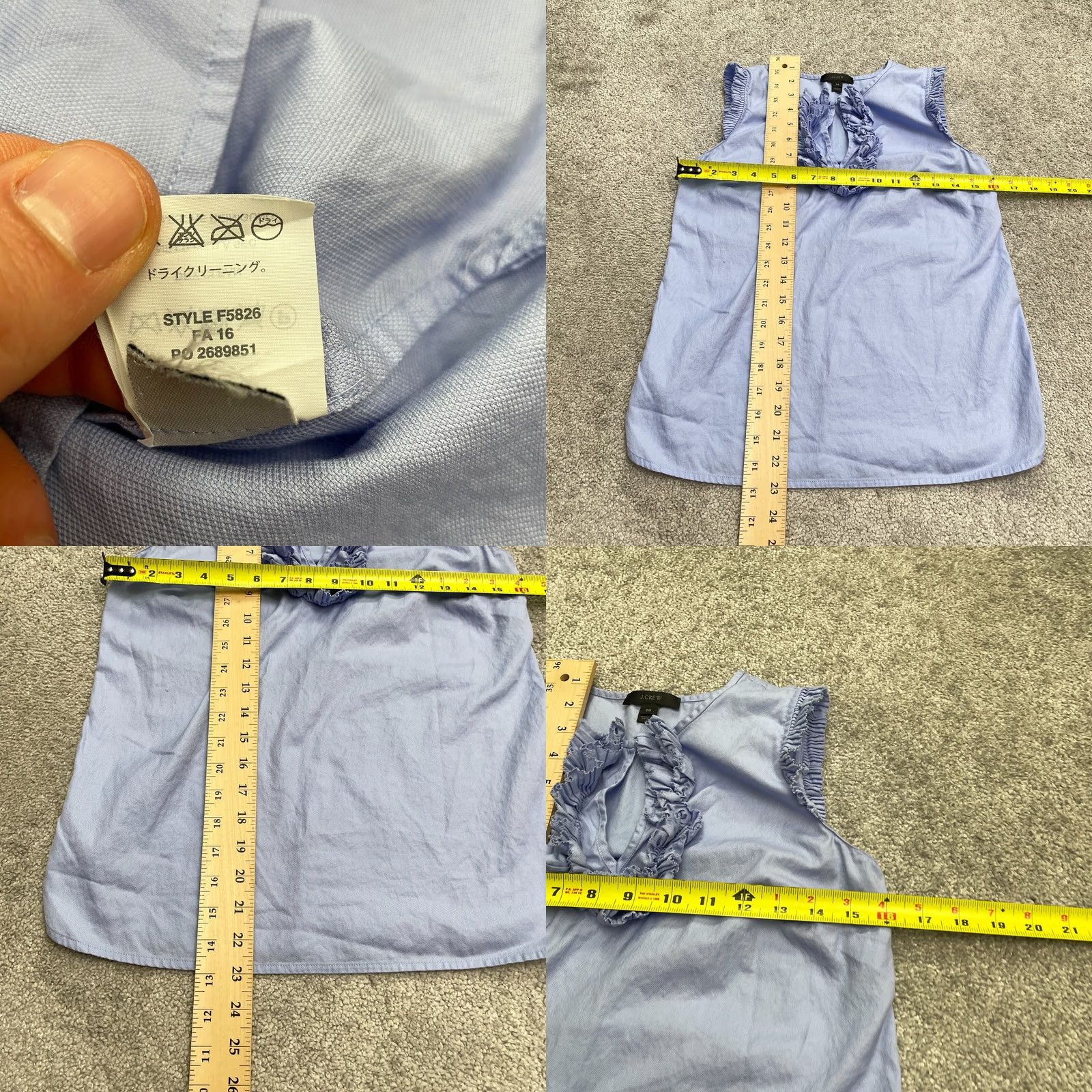 J.Crew J.Crew Ruffle Top Womens 00 Blue Airy Cotton Keyhole Sleeveless Blouse Size XXS / US 00 / IT 34 - 8 Thumbnail