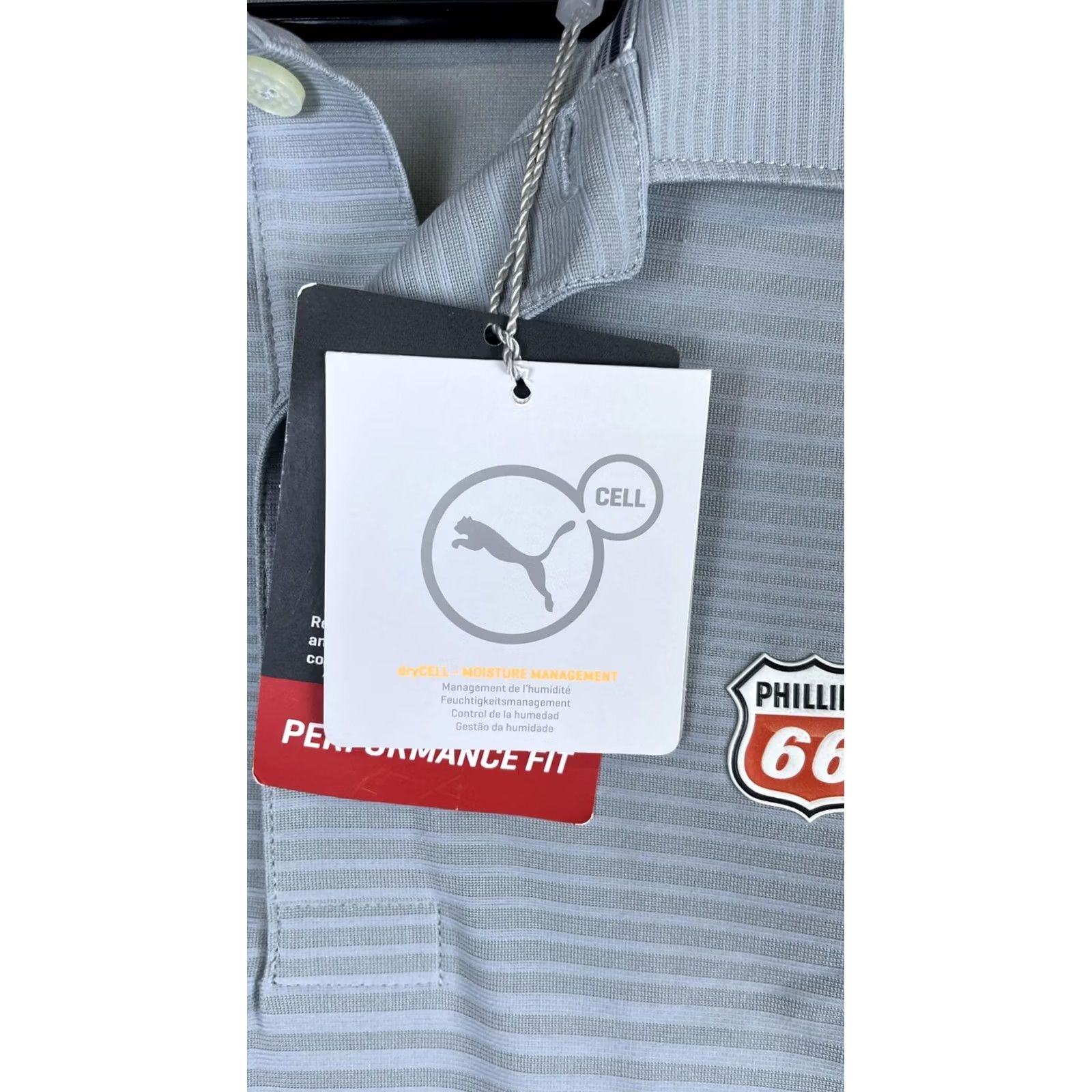 Puma PUMA Polo Shirt Mens XL Gray Stripe dryCELL Golf Performance Fit Phillips 66 Size US XL / EU 56 / 4 - 4 Thumbnail