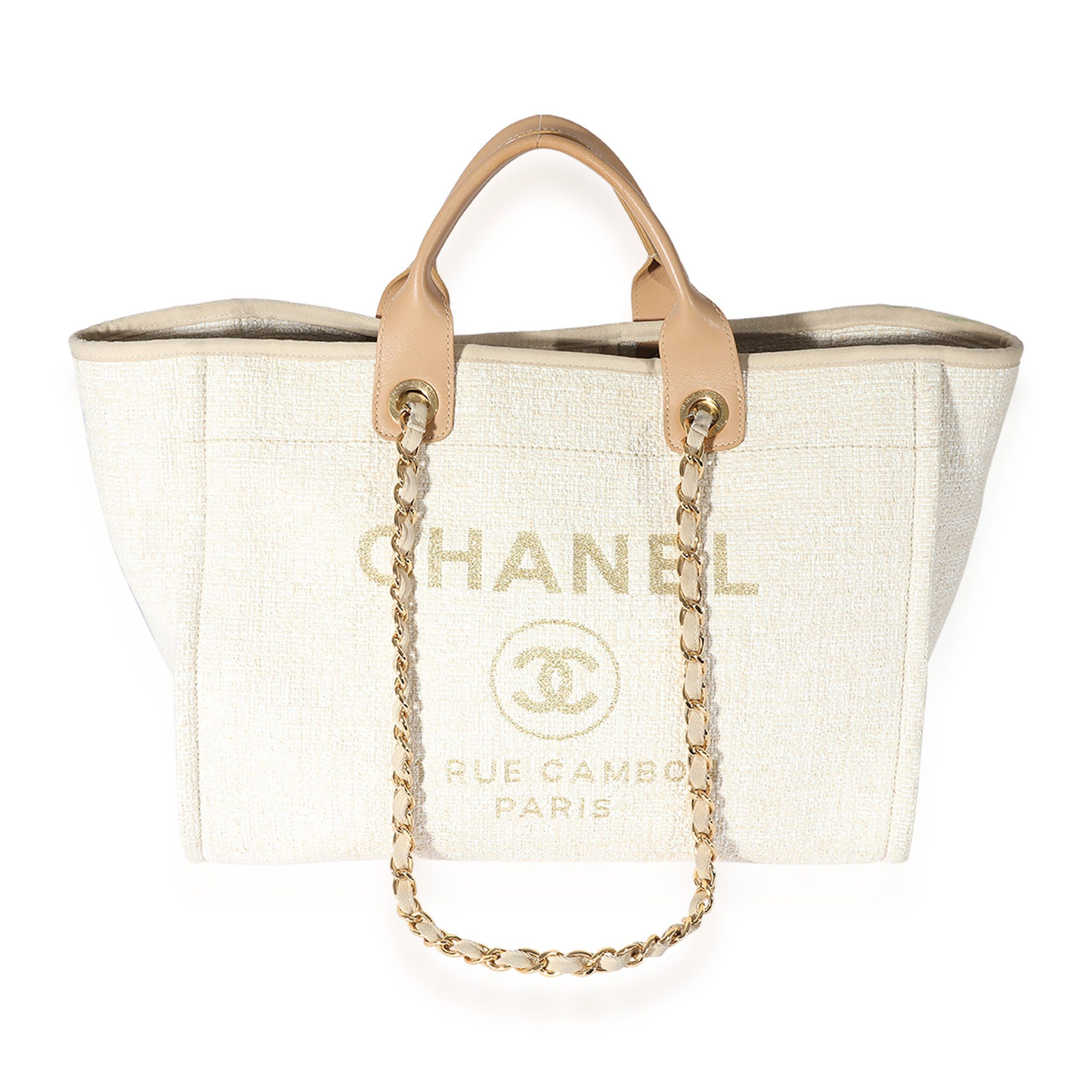 image of Chanel Creme Canvas Large Deauville Tote, Women's