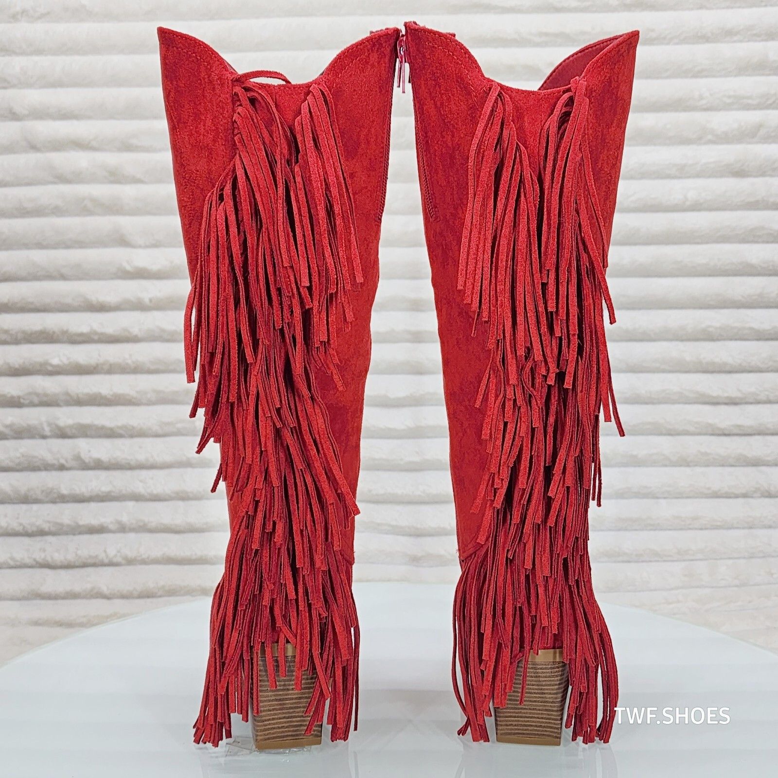 Other Dusty Roads Red Faux Suede Back Fringe Western Cowgirl Boots Size US 10 / IT 40 - 2 Thumbnail