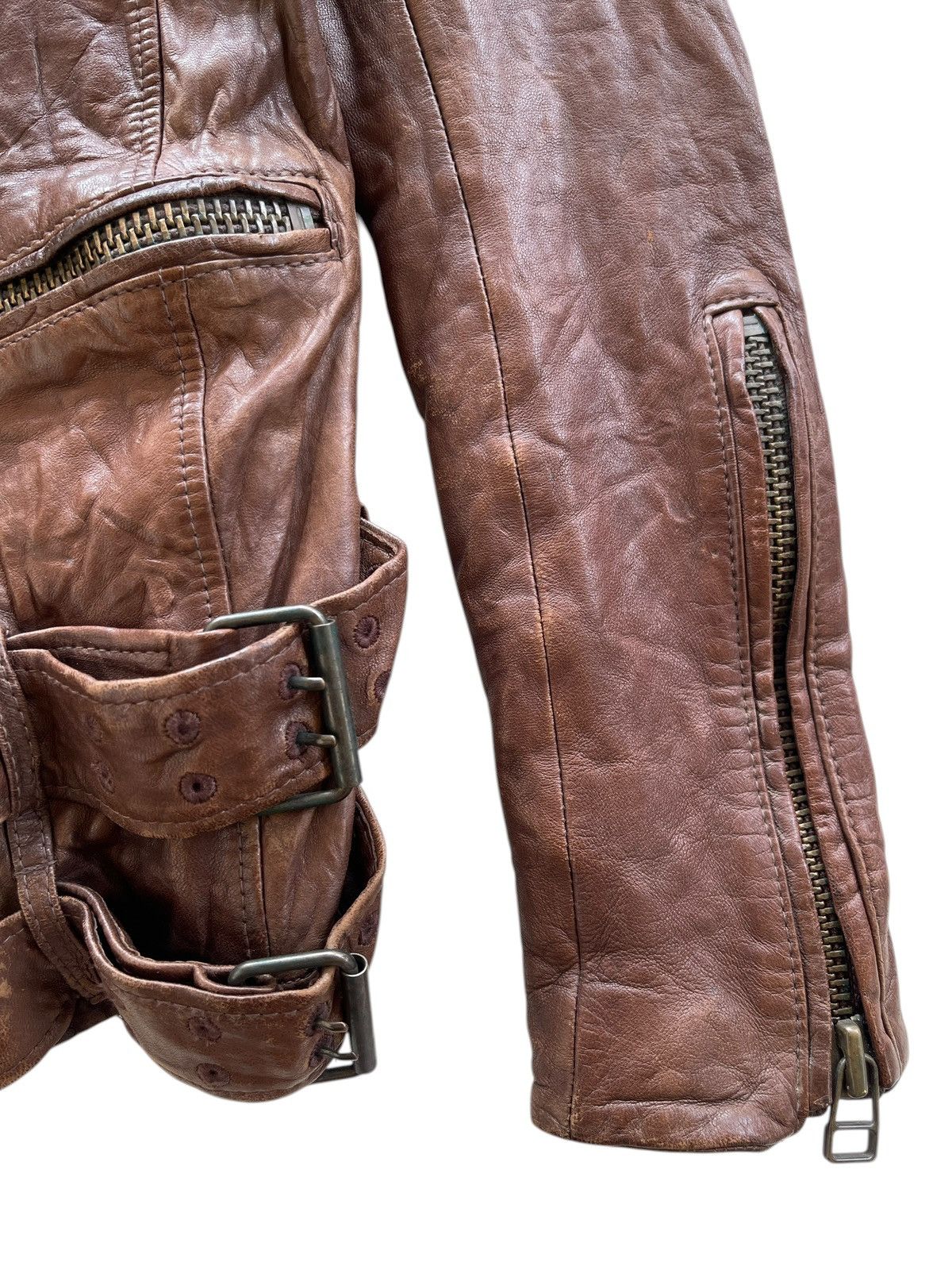 Japanese Brand NINE Sheepskin Wrinkle Rider Leather Jacket Size XS / US 0-2 / IT 36-38 - 8 Thumbnail