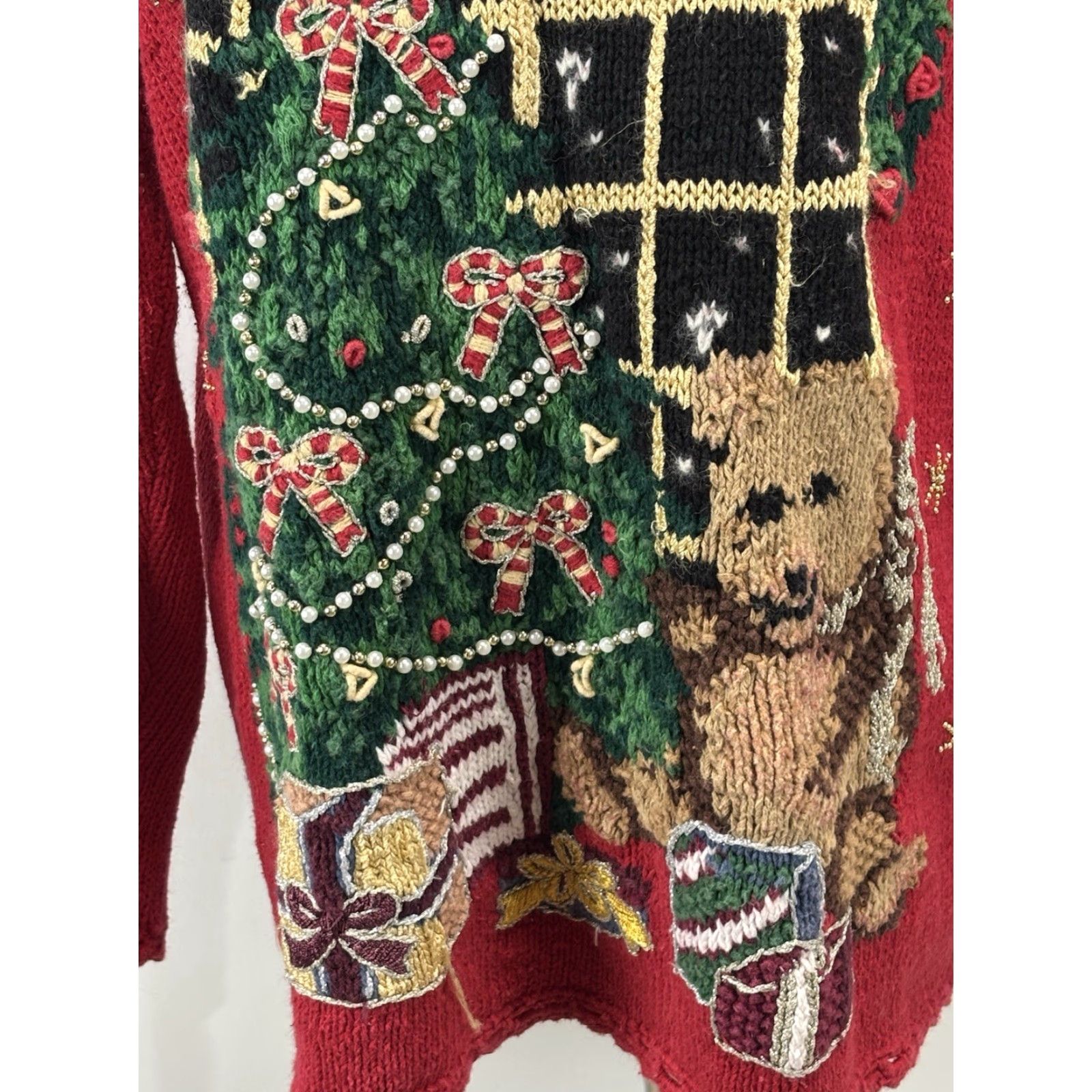 Vintage Vintage Tiara International Christmas Sweater Large Women’s Red Teddy Bear Beaded Size L / US 10 / IT 46 - 6 Thumbnail