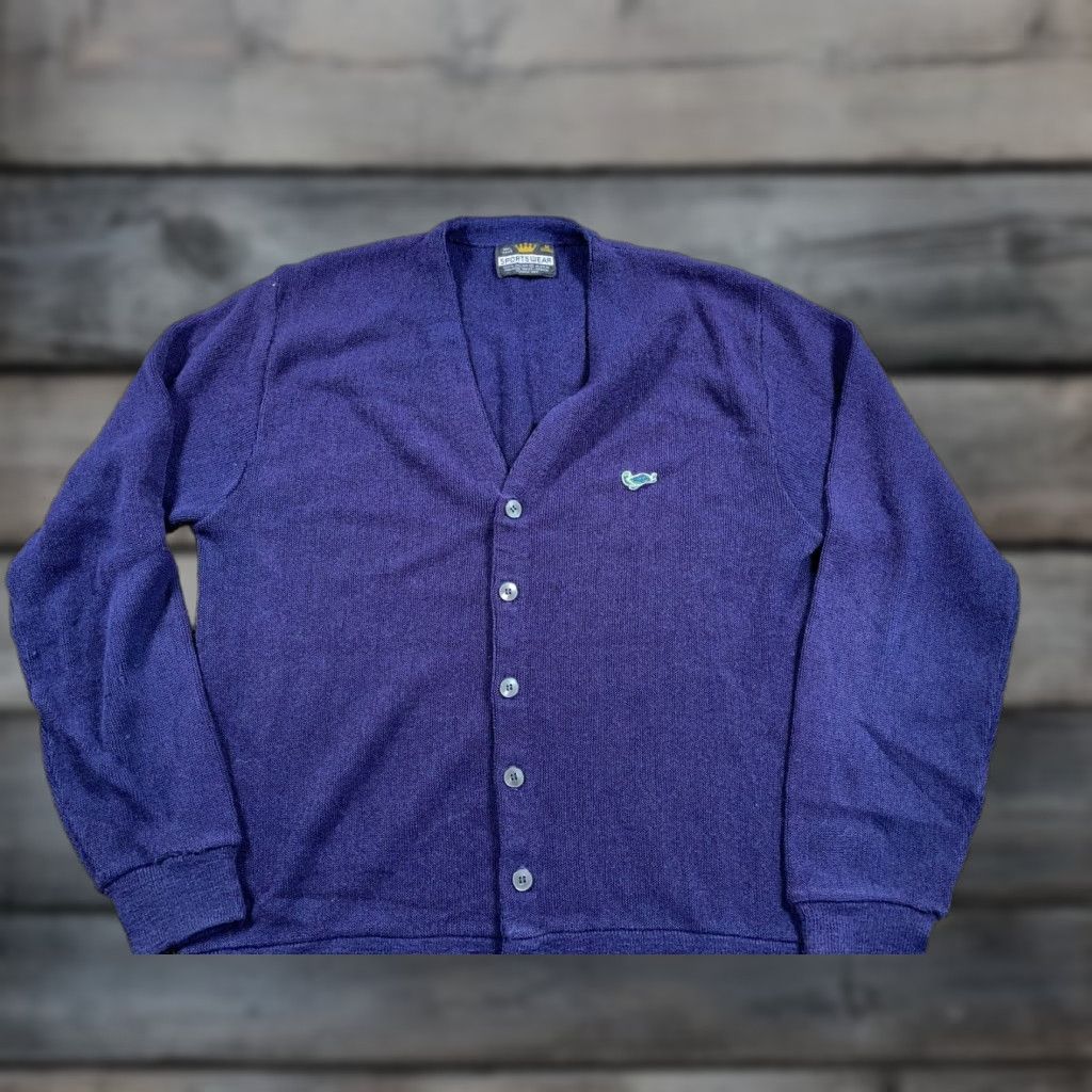 Vintage VINTAGE King Sportswear Cardigan Sweater Adult Medium Dark Blue Acrylic 80s Casual Mens Size US M / EU 48-50 / 2 - 1 Thumbnail