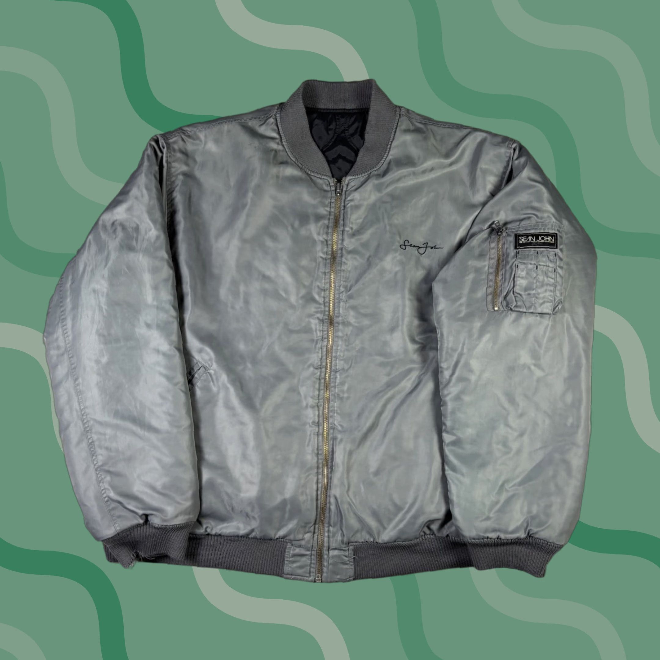 Sean John VINTAGE Sean John Bomber Jacket Gray Full Zip 2XL Mens 90s Military Style Size US XXL / EU 58 / 5 - 1 Thumbnail