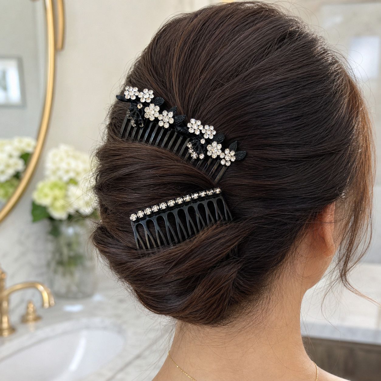 Other Black Rhinestone Floral Hair Comb Set Size ONE SIZE - 1 Thumbnail