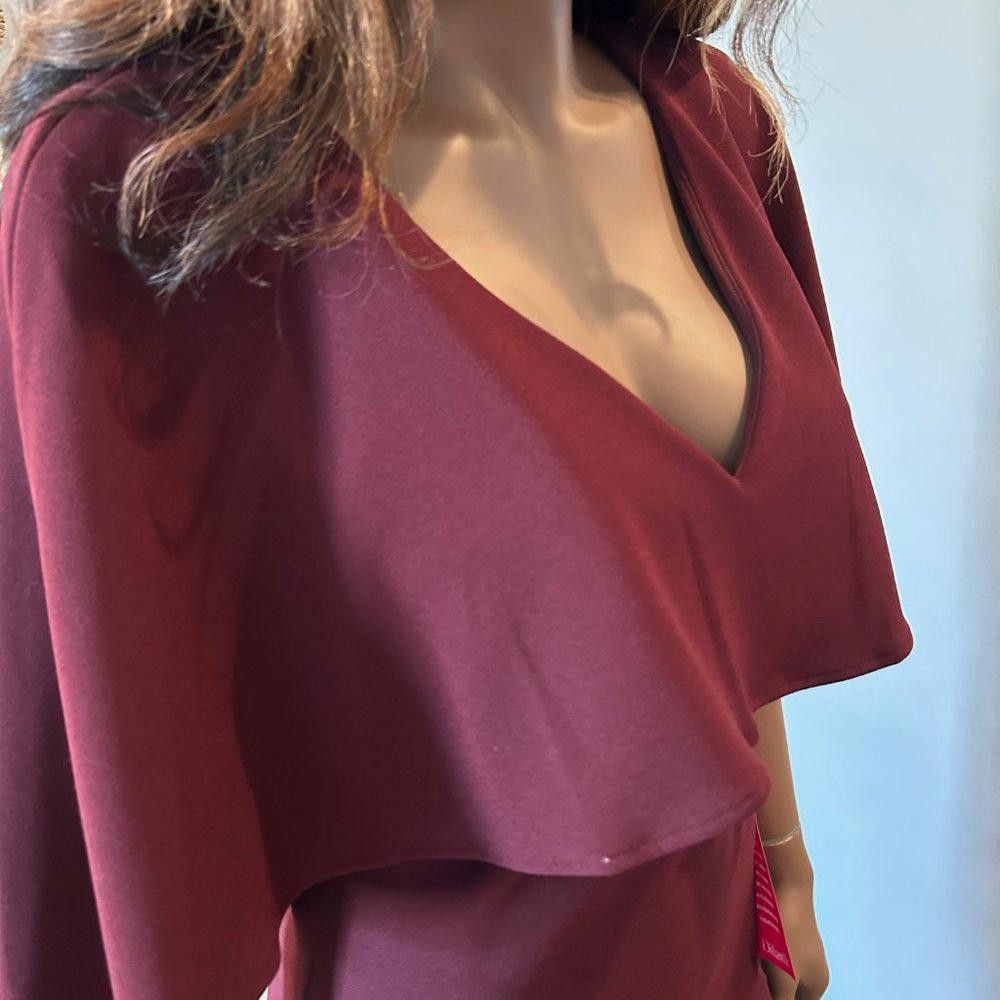 Designer Belle Badgley Mischka Plum Cape Deep V Dress Size XS / US 0-2 / IT 36-38 - 4 Thumbnail
