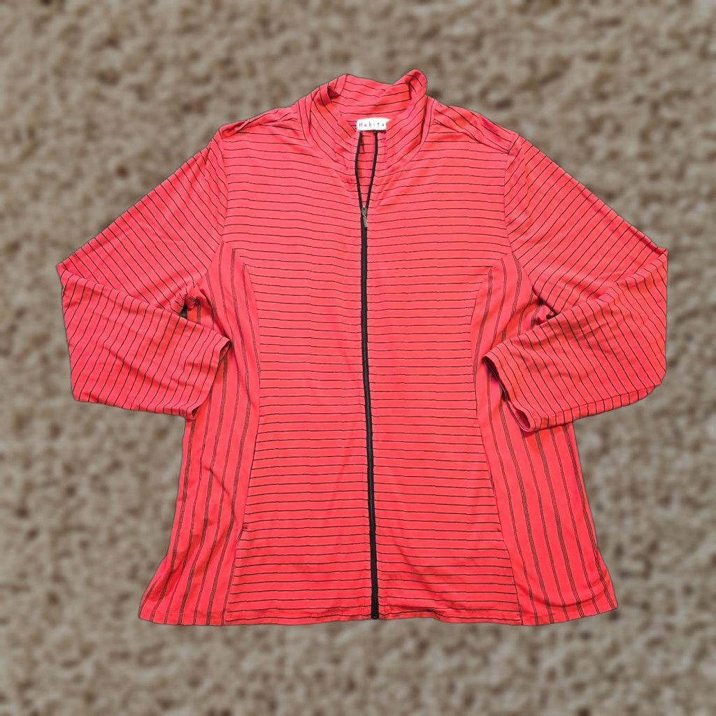 Habitat Habitat Jacket Womens XL Red Striped Full Zip Long Sleeve Casual - Classic, Lightweight, Knit, Regular Fit Size XL / US 12-14 / IT 48-50 - 1 Thumbnail