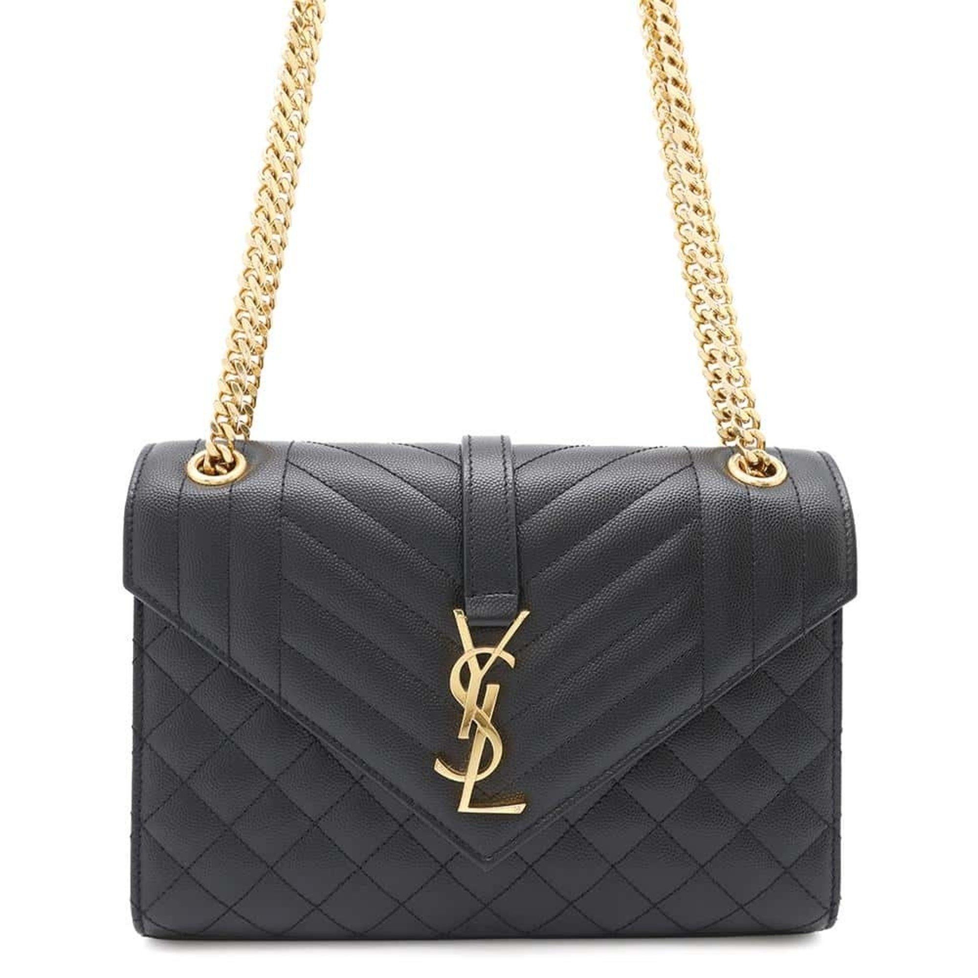 Saint Laurent Paris Saint Laurent Chain Shoulder Bag Envelope Medium Calf Leather 600185 2Way Black, Women's